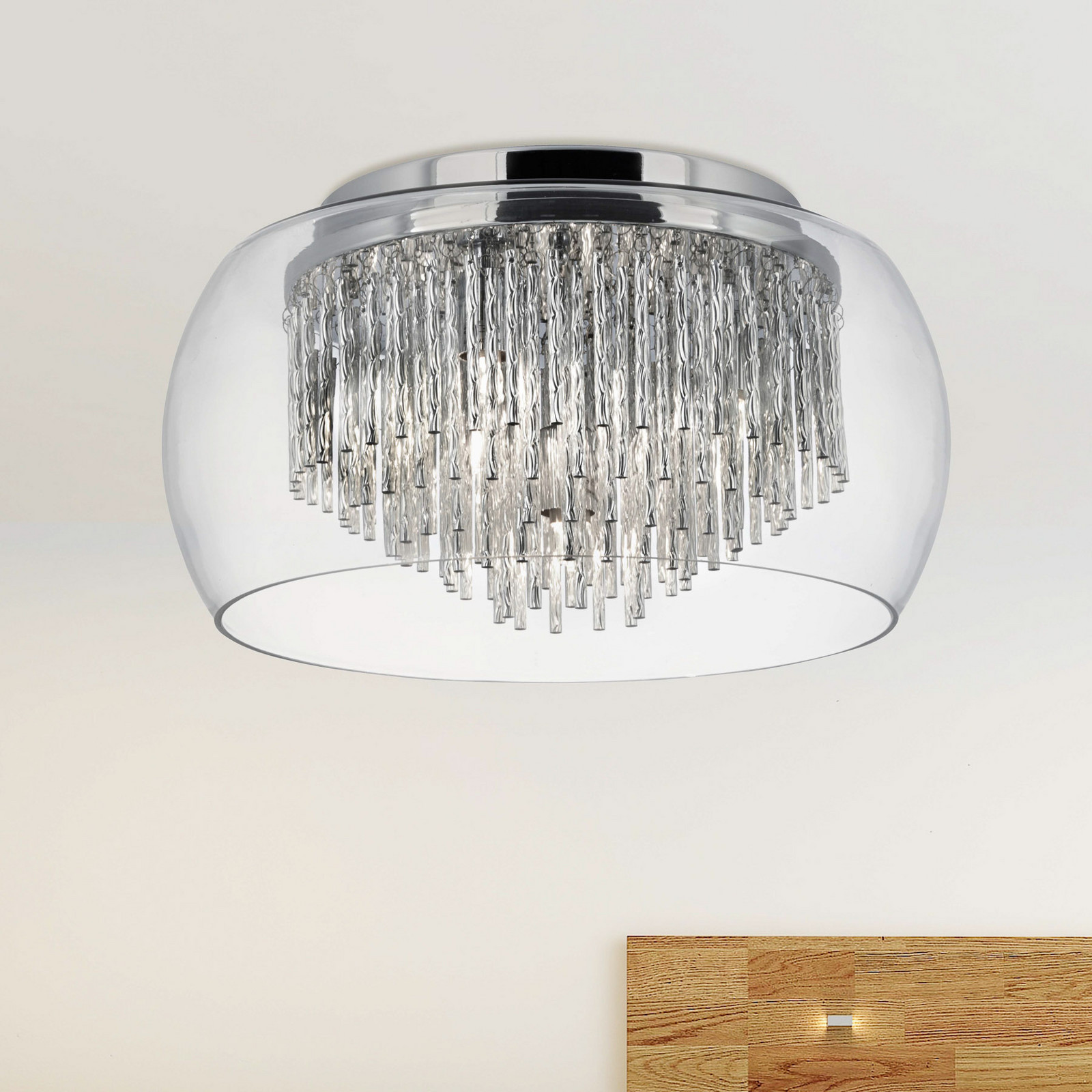 Searchlight Plafonieră de sticlă Curva cu spirale din aluminiu - Camera de zi / sufragerie - modern - transparent crom aluminiu