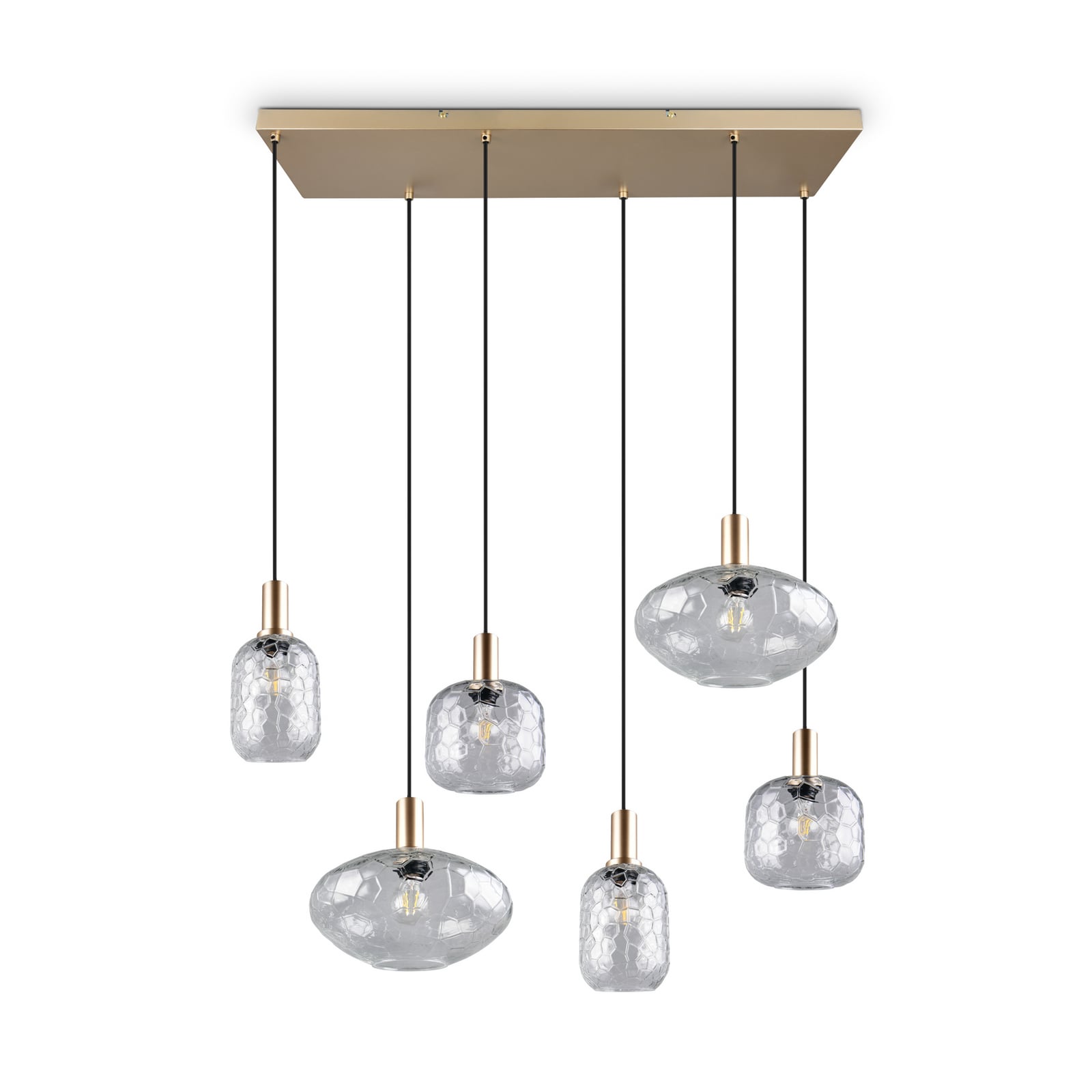 Lampă suspendată Emelie, 6 becuri, auriu/transparent, metal, sticlă, E27 Lampă suspendată Emelie, 6 becuri, auriu/transparent, metal, sticlă, E27