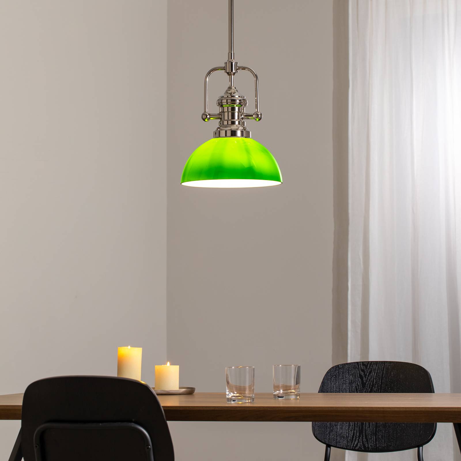 Hängeleuchte Platino, silber/grün, Glas, 1-flammig, E27 günstig online kaufen