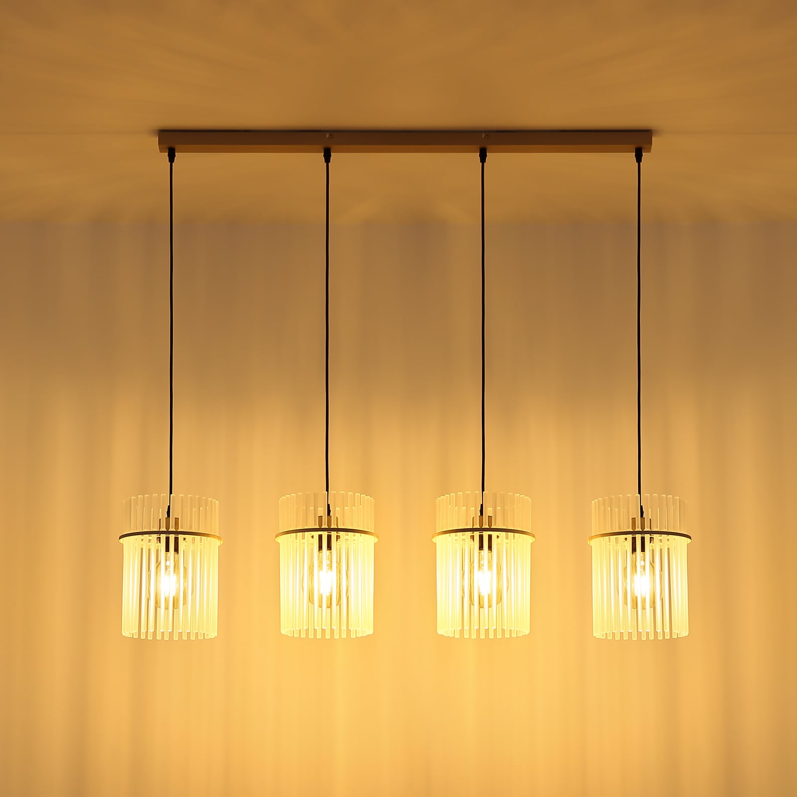 Hänglampa Gorley, vit/sand, glas, 110 cm, 4 lampor, E27