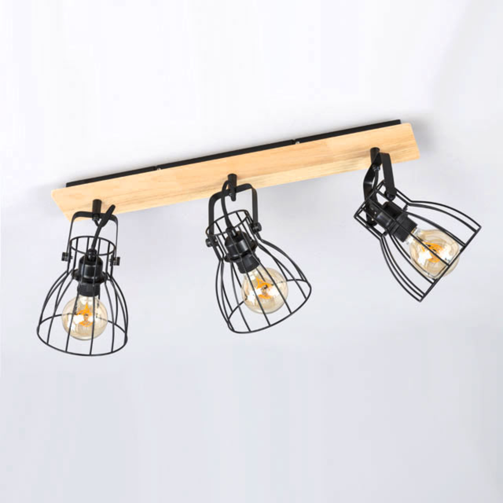 Fischer & Honsel Die ceiling lamp, wooden look, 3 cage lampshades, for Living / Dining Room, metal, E27, 40 W, energy efficiency: A++, L: 67 cm, W: 16 cm, H: 27 cm