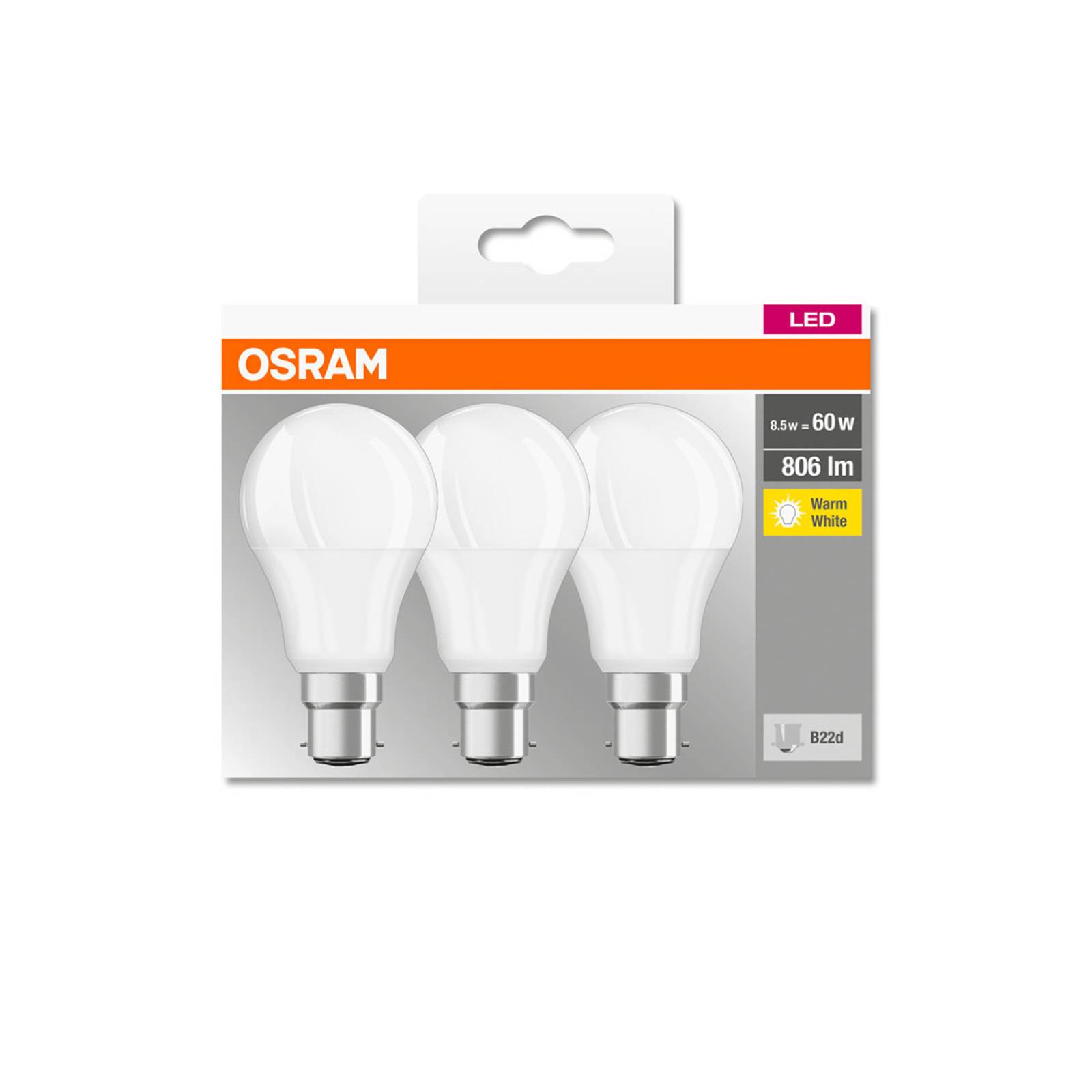 OSRAM żarówka LED Classic B22d 8,5W 806lm 3 szt.