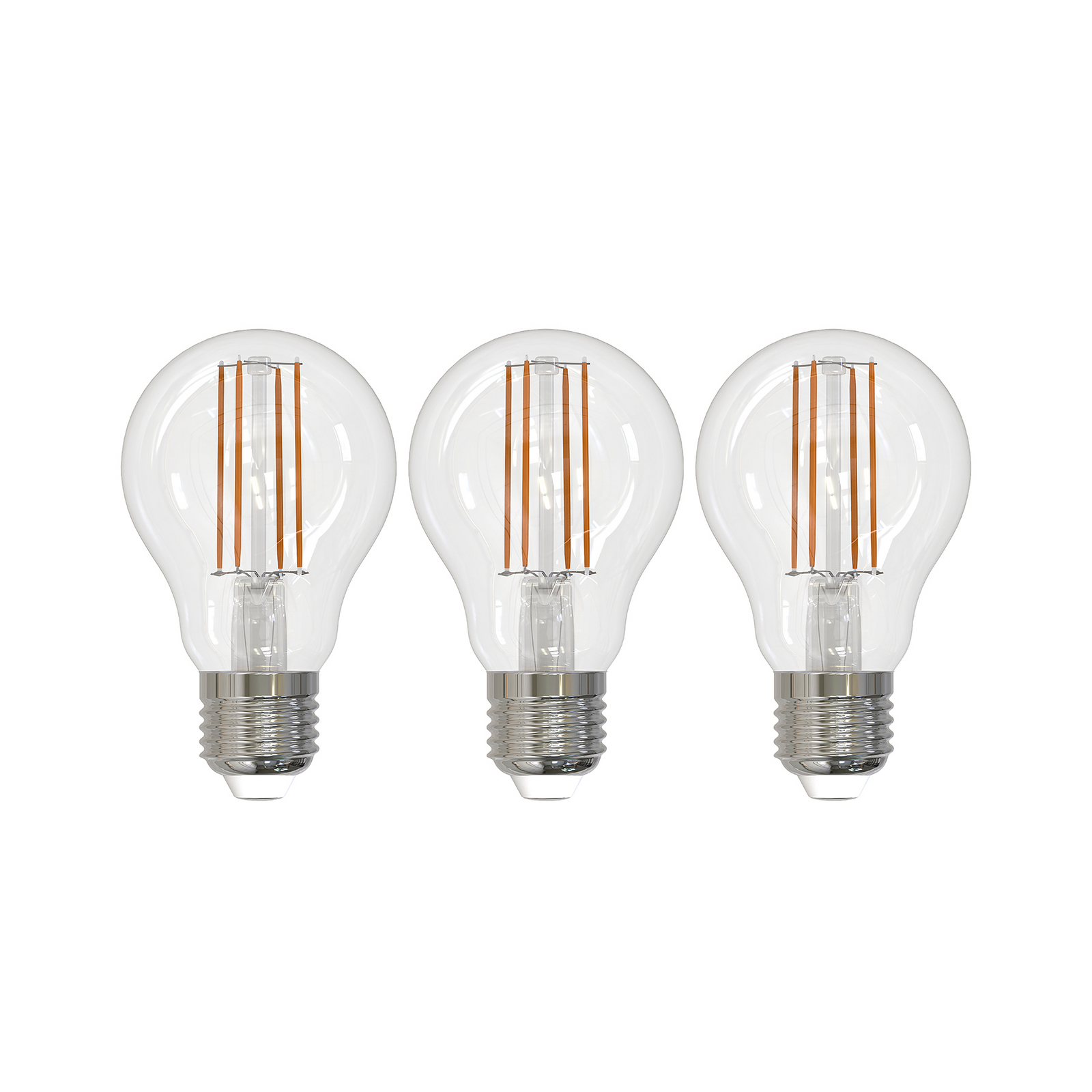 LED-filamentpære E27 8W klar 2.700K dæmpbar sæt med 3 stk