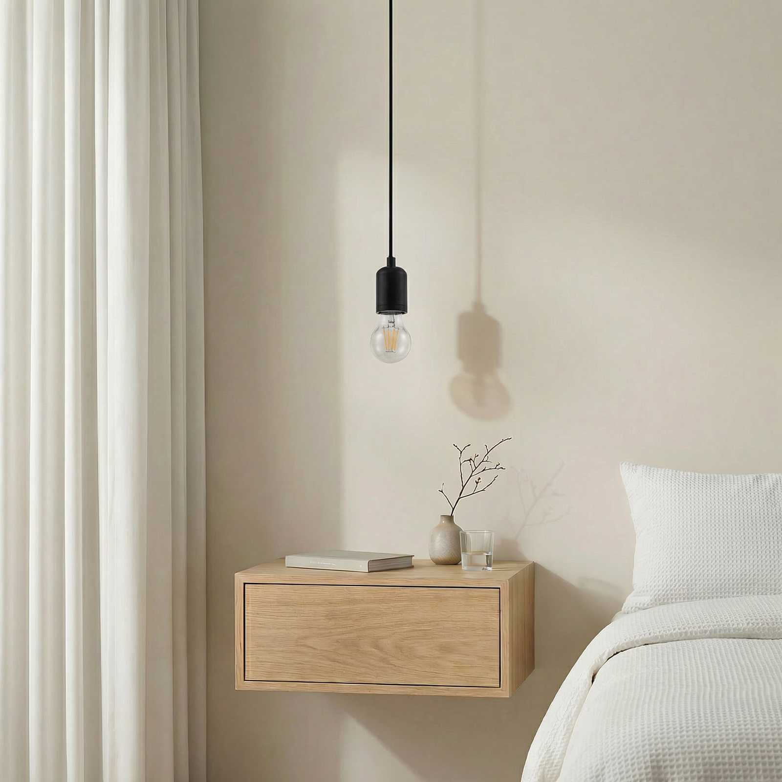 Hattie pendant light, E27 socket, Ø 4.7 cm, black, metal - Lindby