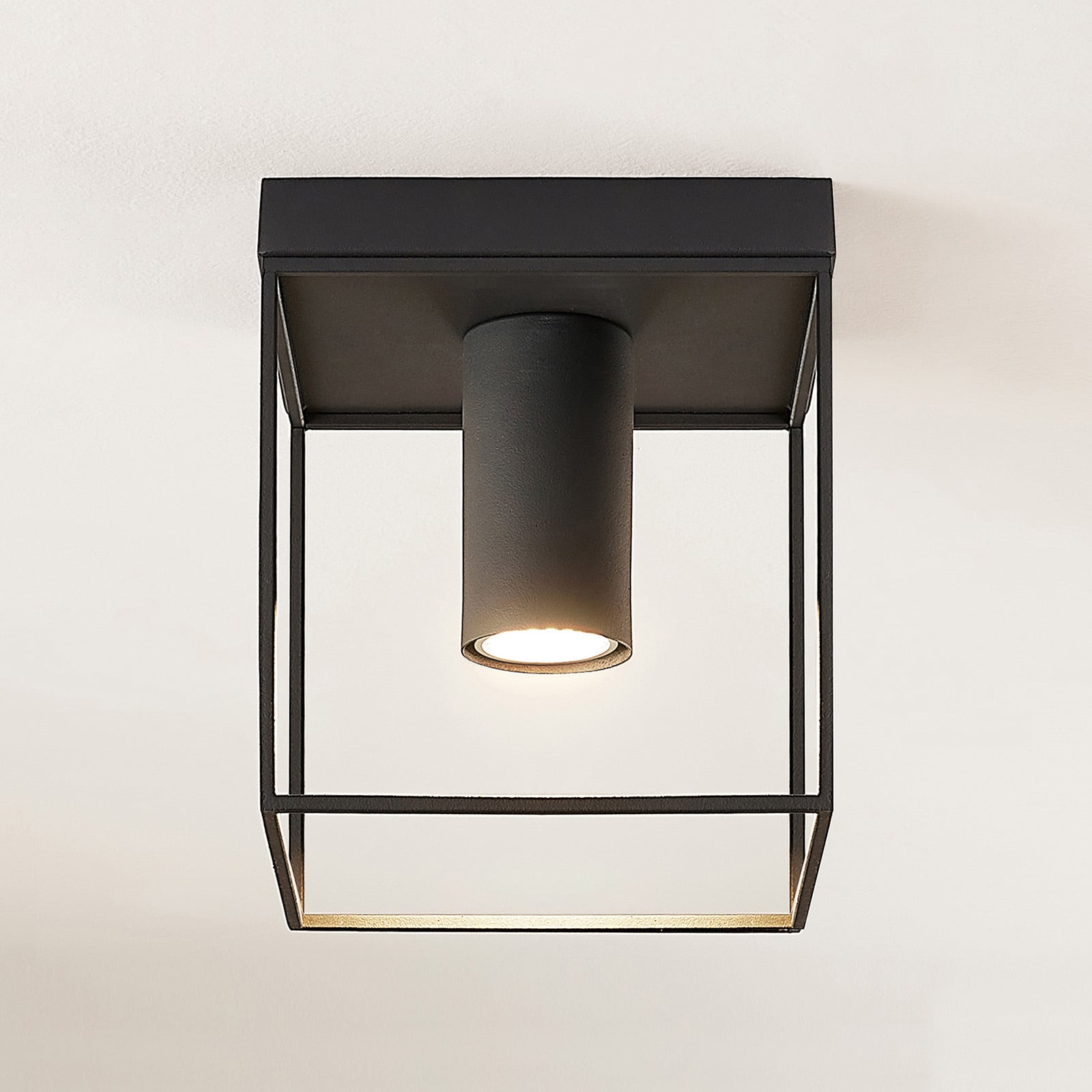 Lindby Disabio ceiling lamp, metal, dark grey, for Hallway, steel, GU10, 50 W, energy efficiency: A++, L: 18 cm, W: 18 cm, H: 20 cm