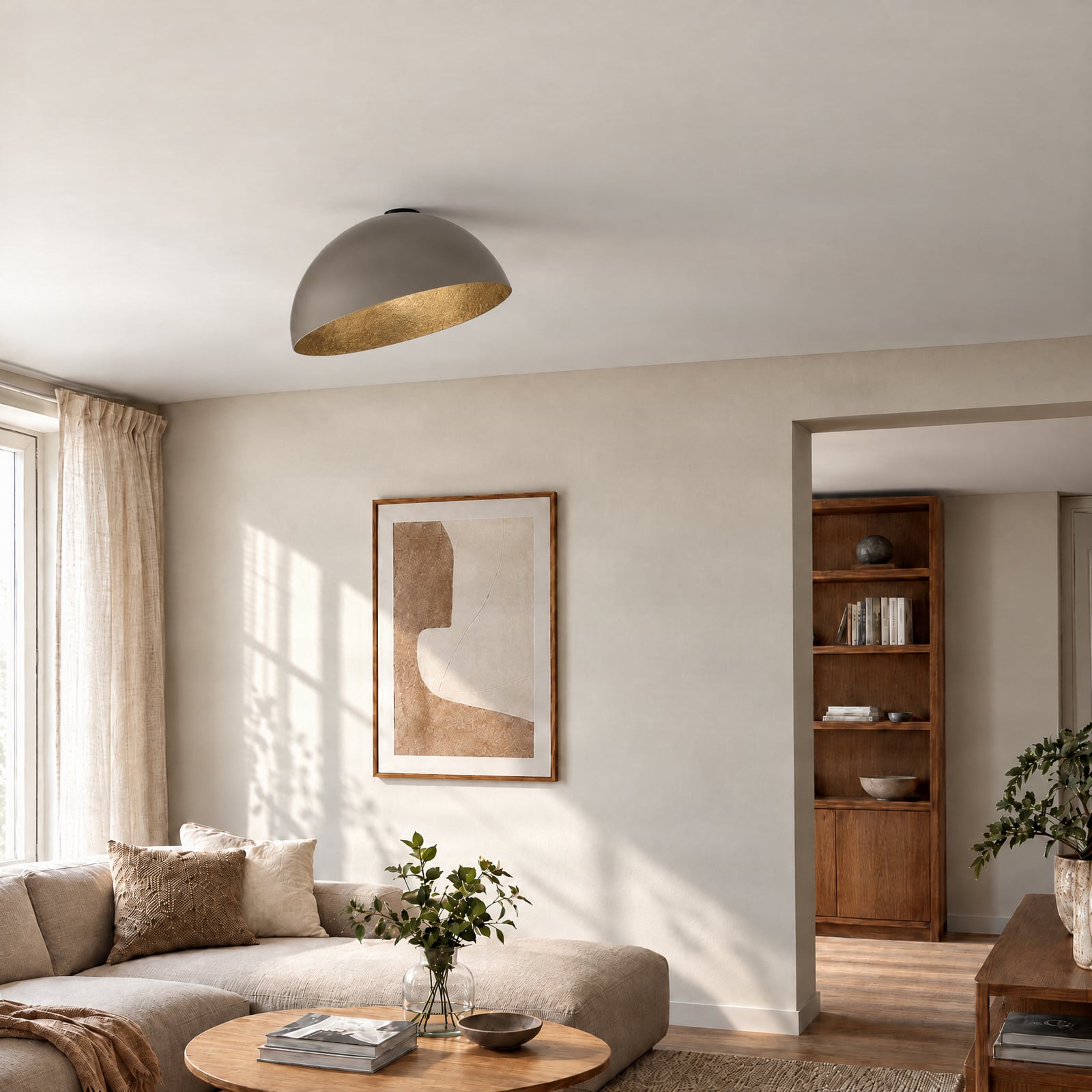 Sfera ceiling light, Ø 50 cm, taupe/gold, metal, E27 Sfera ceiling light, Ø 50 cm, taupe/gold, metal, E27