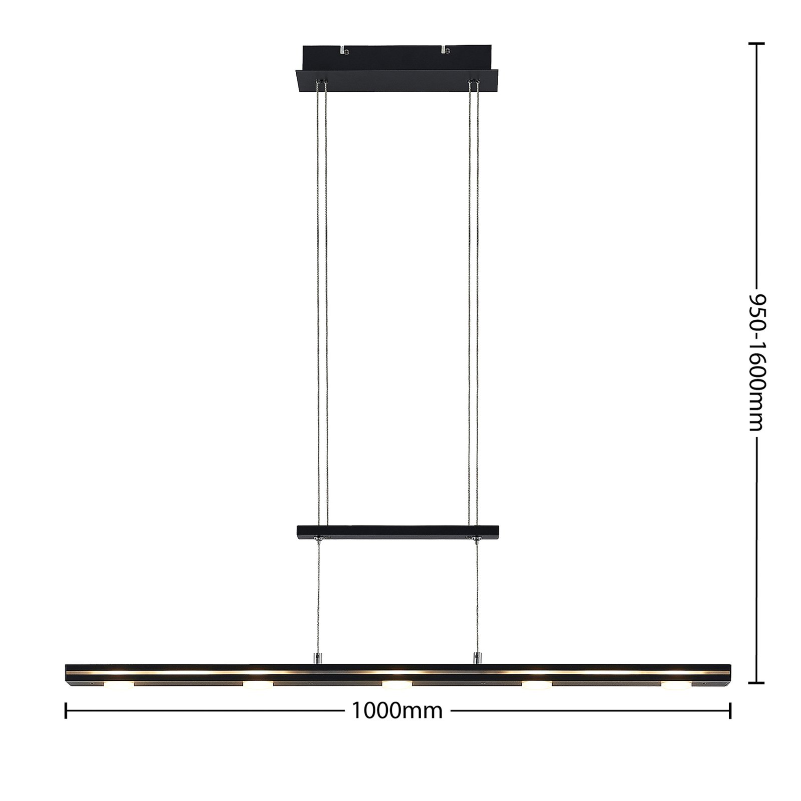 Lindby Naiara Candeeiro suspenso LED, regulável em altura, preto