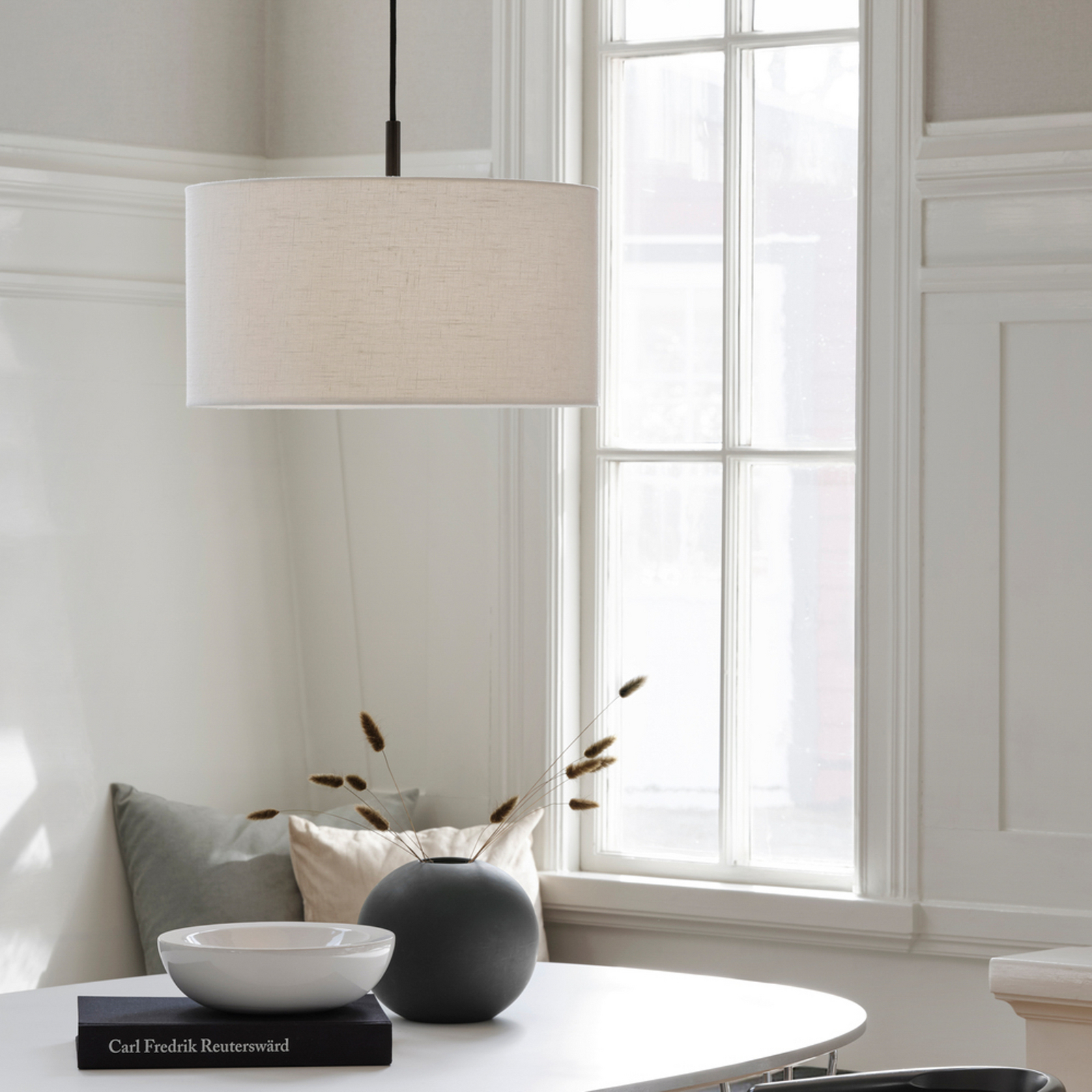 Lampada a sospensione Soft, Ø 44 cm, bianco/bronzo, lino - Belid