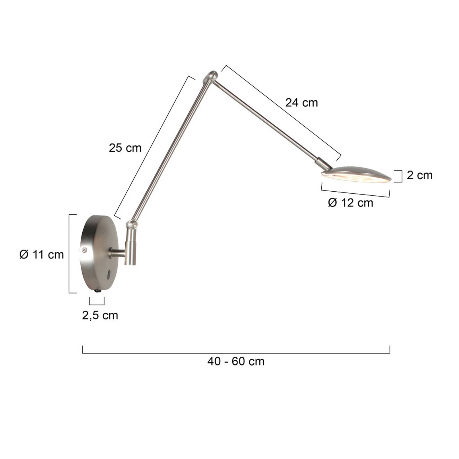 Kinkiet LED Zenith 2 z ramieniem, stal, CCT, metal, wtyczka