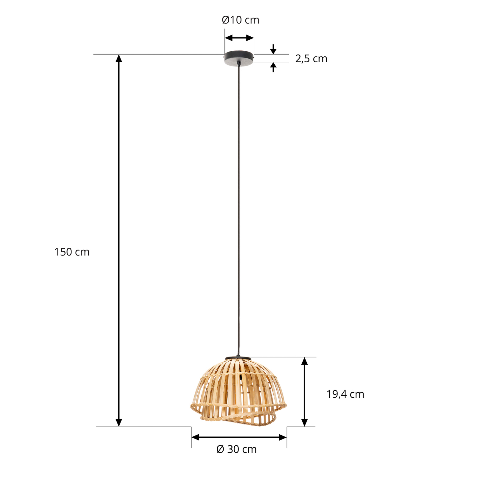 Lindby hanglamp Ilajus, Ø 30 cm, bamboe, E27