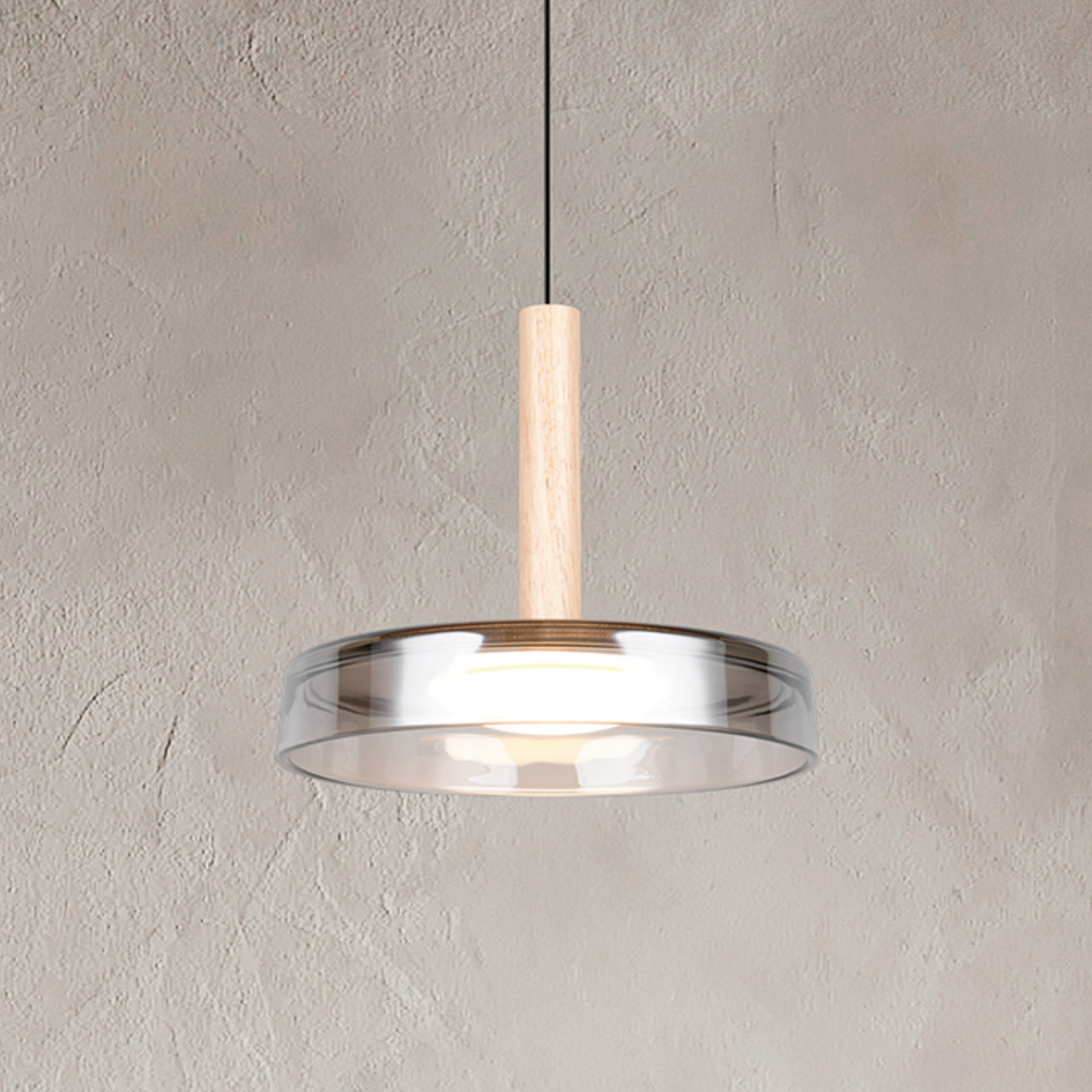 Závěsné svítidlo LED Celeste, chrom/dřevo, Ø 22 cm, sklo, stmívatelné