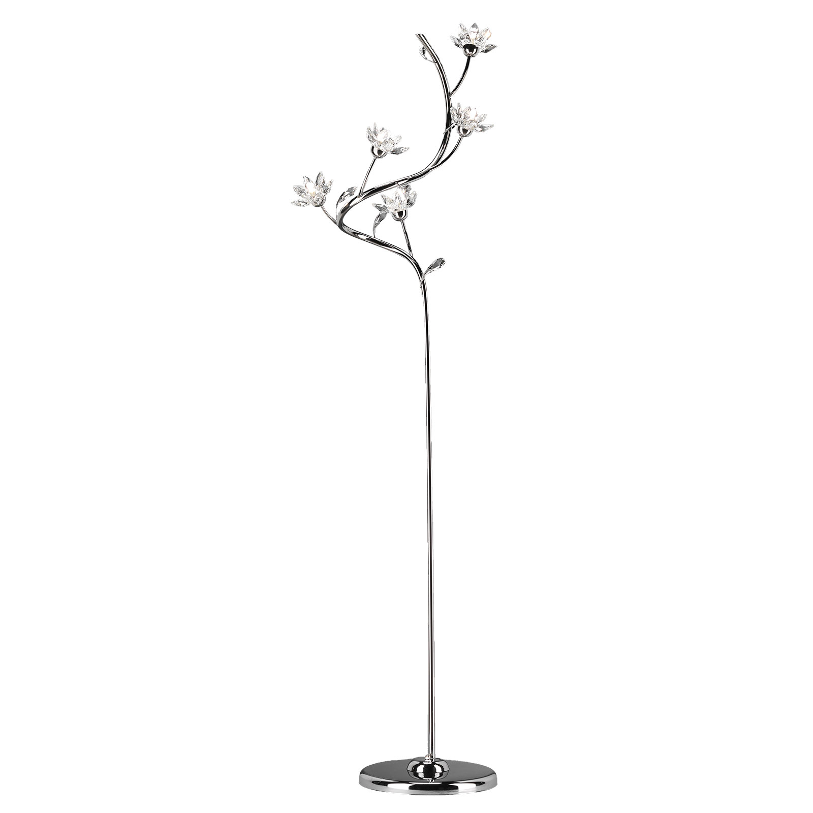 Stehleuchte Ninfea, Chrom, Kristallblüten, 175 cm