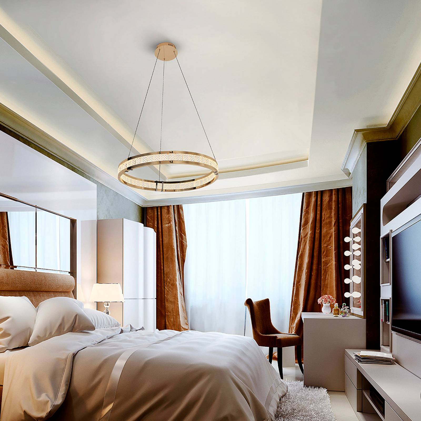 LED-Pendellampe Lorian, goldfarben, Ø 60 cm, Metall günstig online kaufen