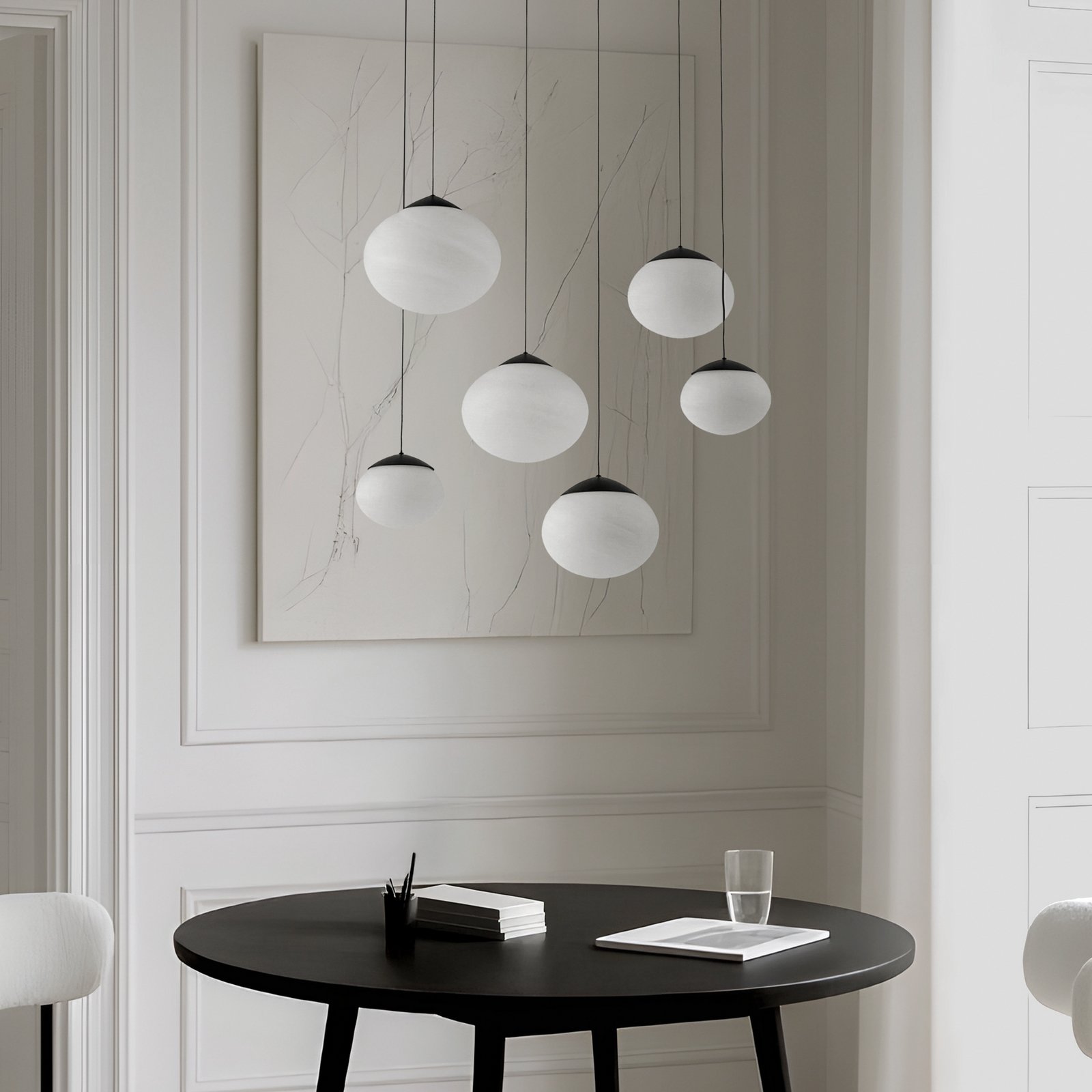 Lucande LED pendant light Tivar, 6-bulb, black/white, glass Lucande LED pendant light Tivar, 6-bulb, black/white, glass
