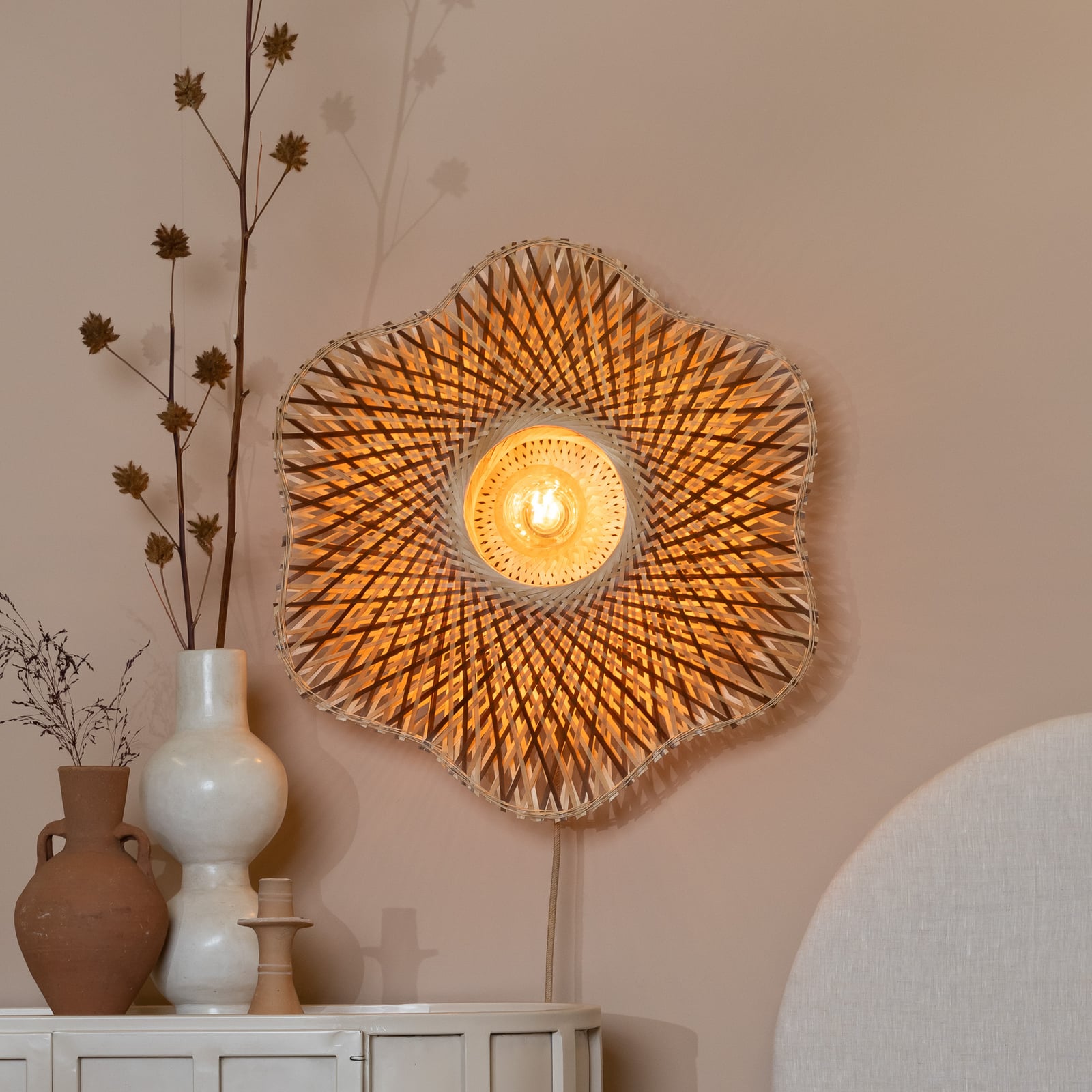 GOOD & MOJO Applique murale Madura, Ø 60 cm, naturel/marron, prise