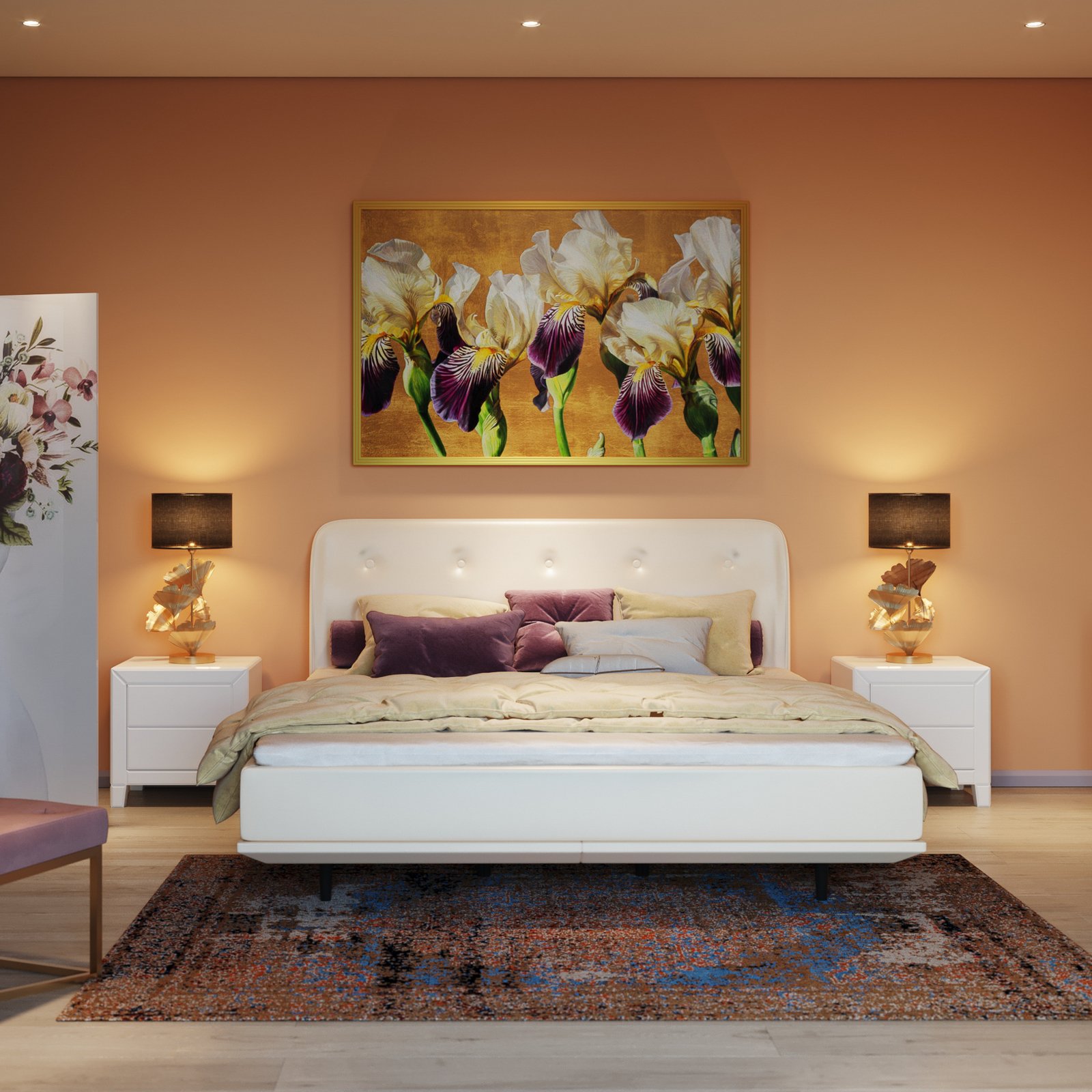 Kare laualamp Flores, must/kuldne, metall, 62 cm, E27