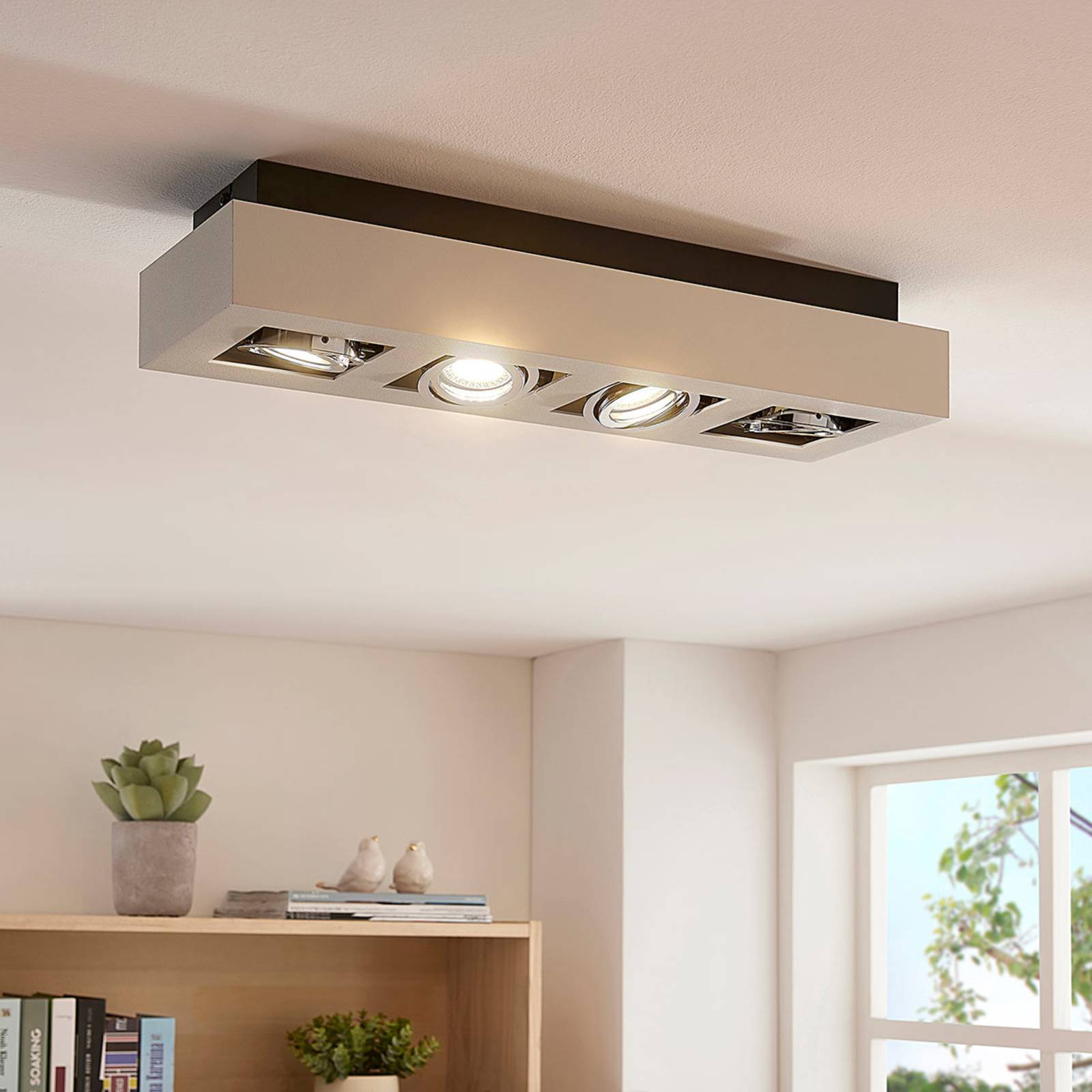 Lampenwelt.com Plafonnier LED oblong Vince à quatre lampes, blanc - LAMPENWELT.com