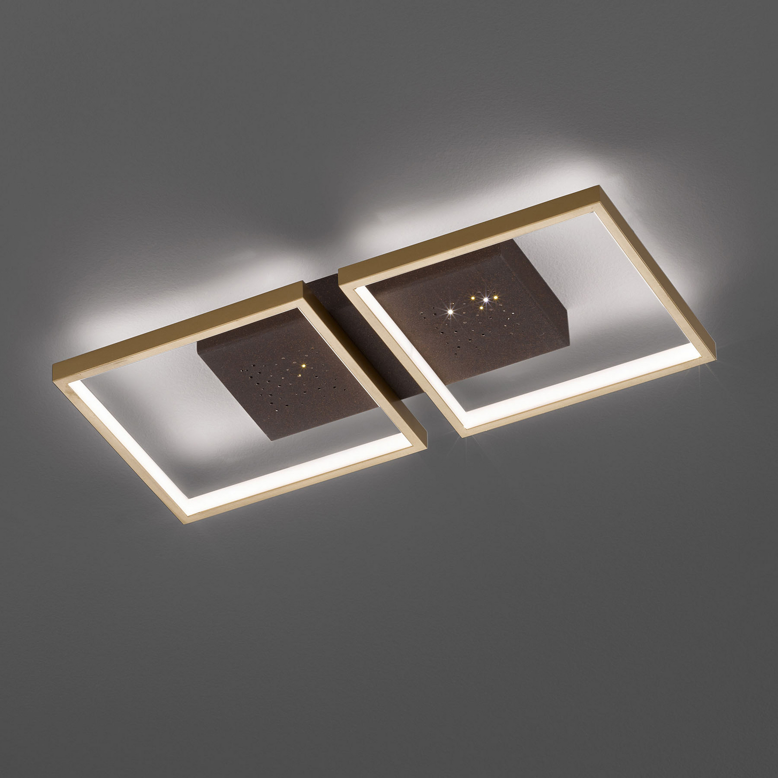 Fischer & Honsel Pix LED ceiling light, brown, 2-bulb 54 x 25 cm, for Living / Dining Room, metal, acrylic, 28 W, energy efficiency: A+, L: 54 cm, W: 25.5 cm, H: 6 cm