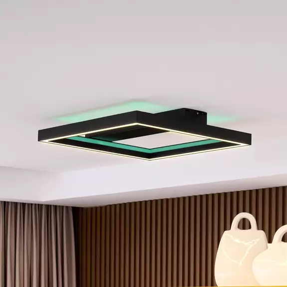 Lampenwelt Lucande Smart LED-Deckenleuchte Tjado, 50 cm, schwarz, RGBW