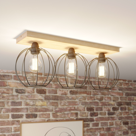 Plafonnier Dorett, chêne, à 3 lampes