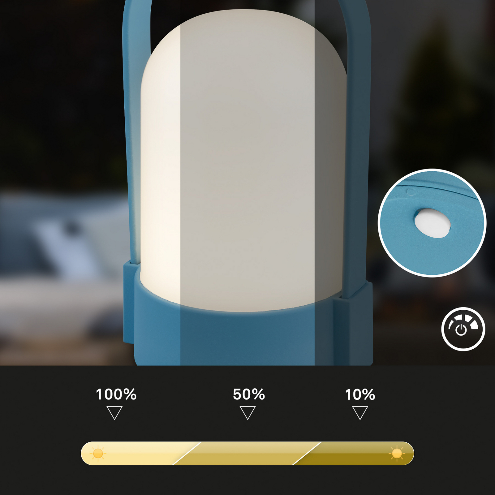 LED-Akku-Tischlampe ASA, taubenblau, Höhe 15,5 cm, IP44