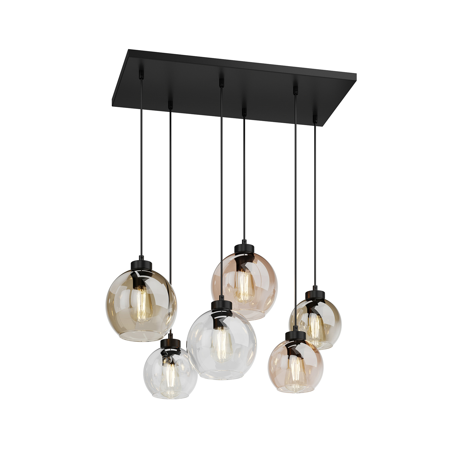 Cubus pendant light, 6-bulb, clear/honey/brown, glass, E27