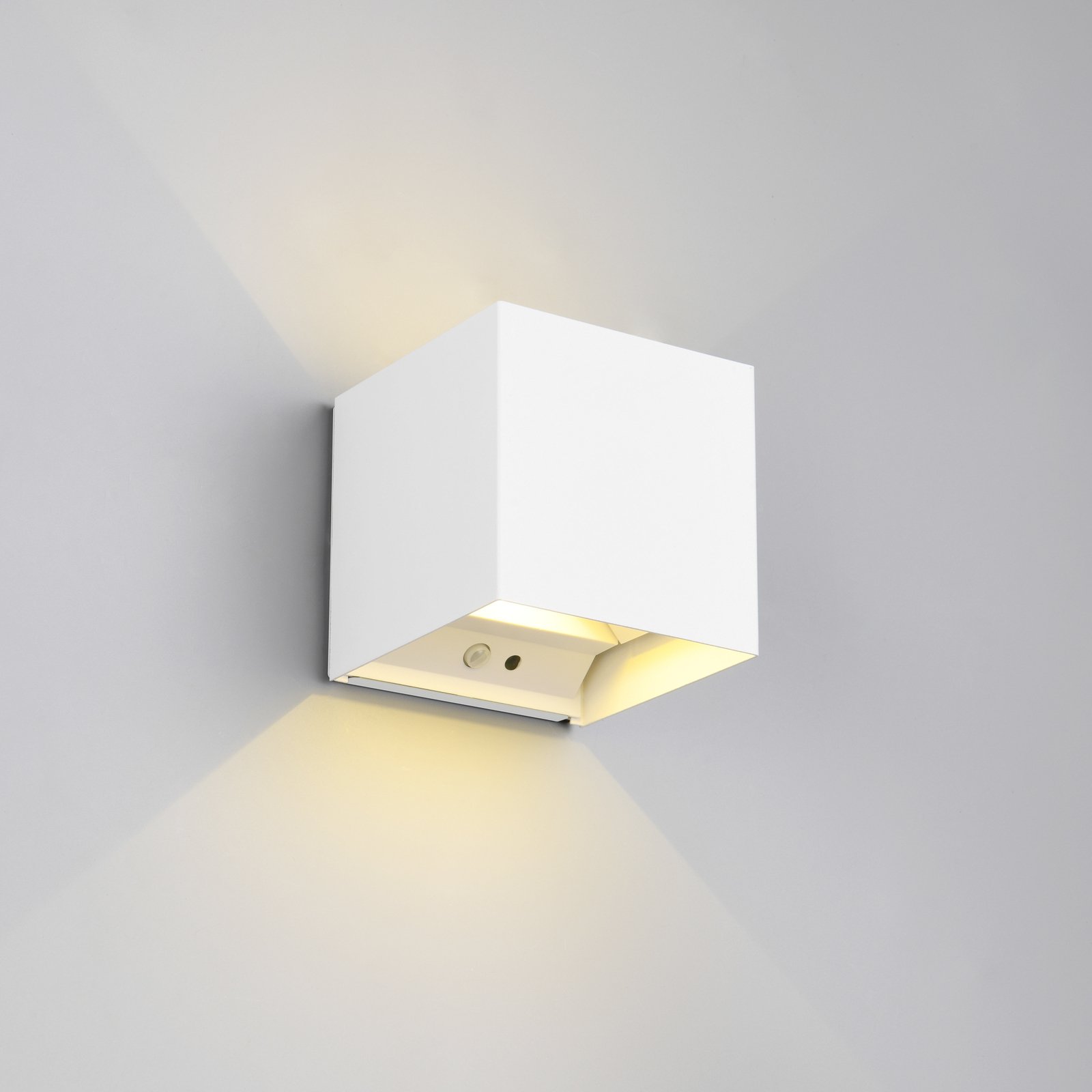 LED genopladelig udendørs væglampe Talent, hvid, bredde 10 cm, sensor