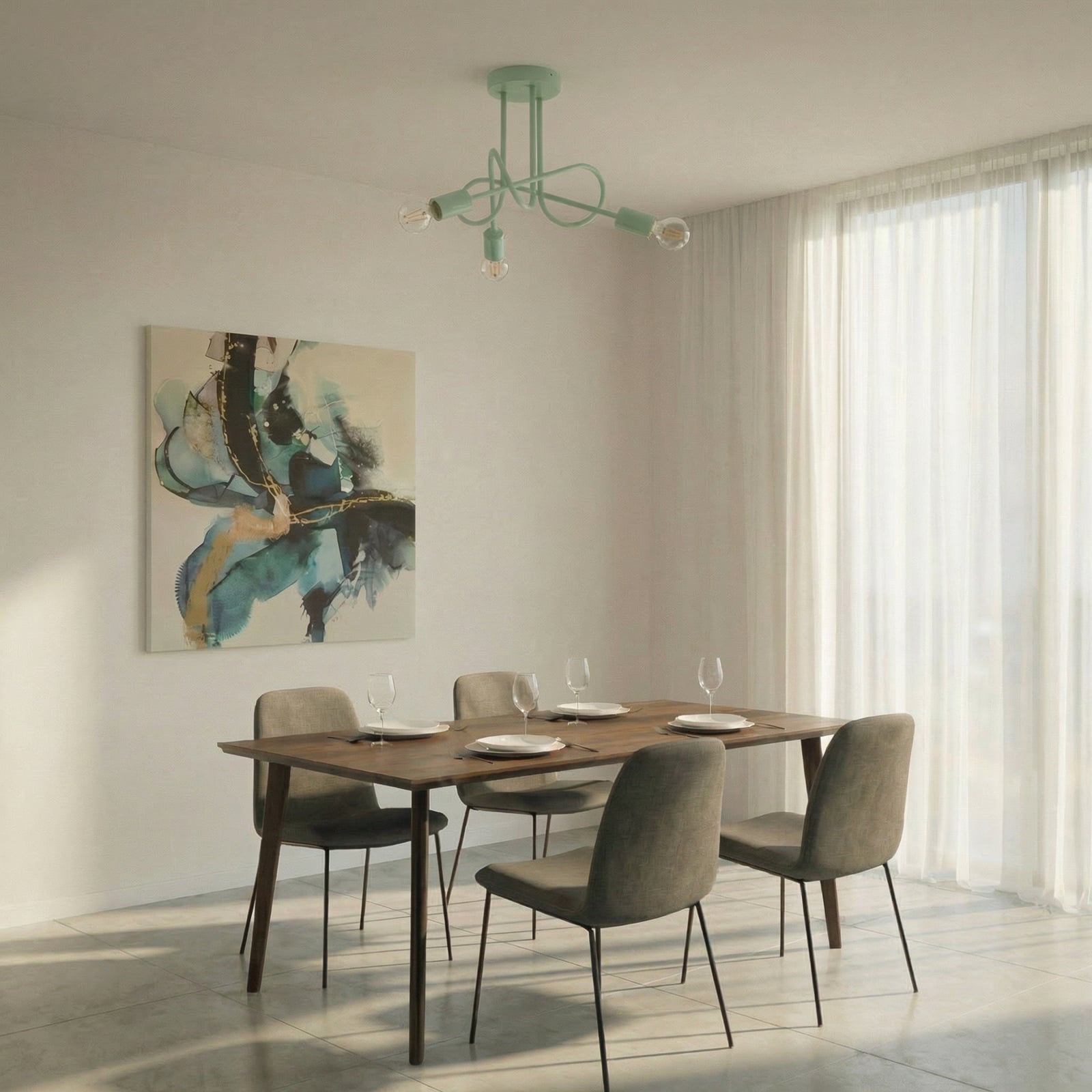 Oxford ceiling light, green, metal, 3-bulb, E27