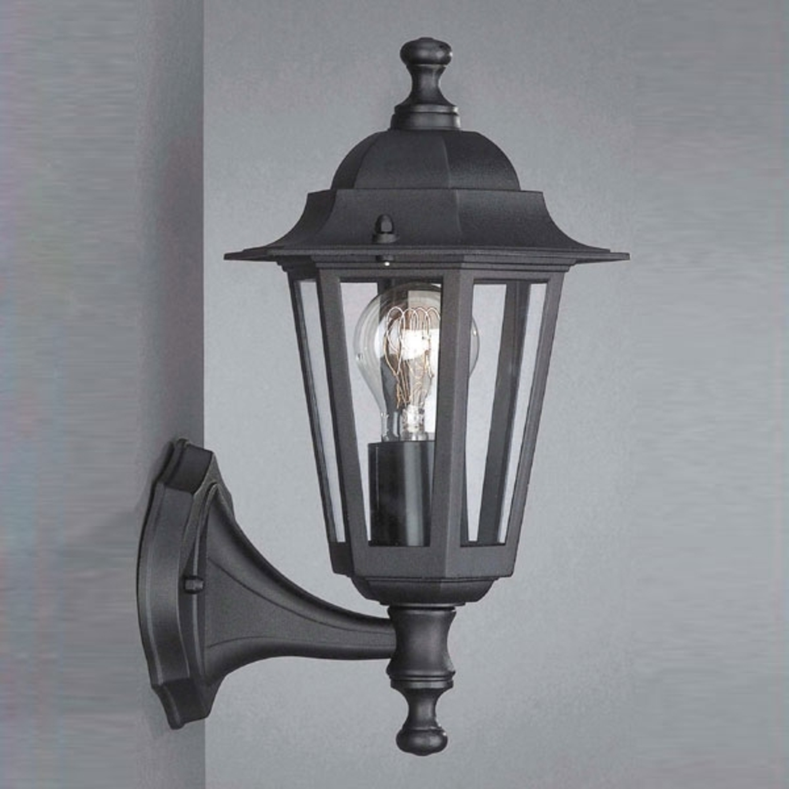 MASSIVE Black outdoor wall light Peking, standing, die-cast aluminium, glass, E27, 60 W, energy efficiency: A++, W: 18 cm, H: 31.5 cm