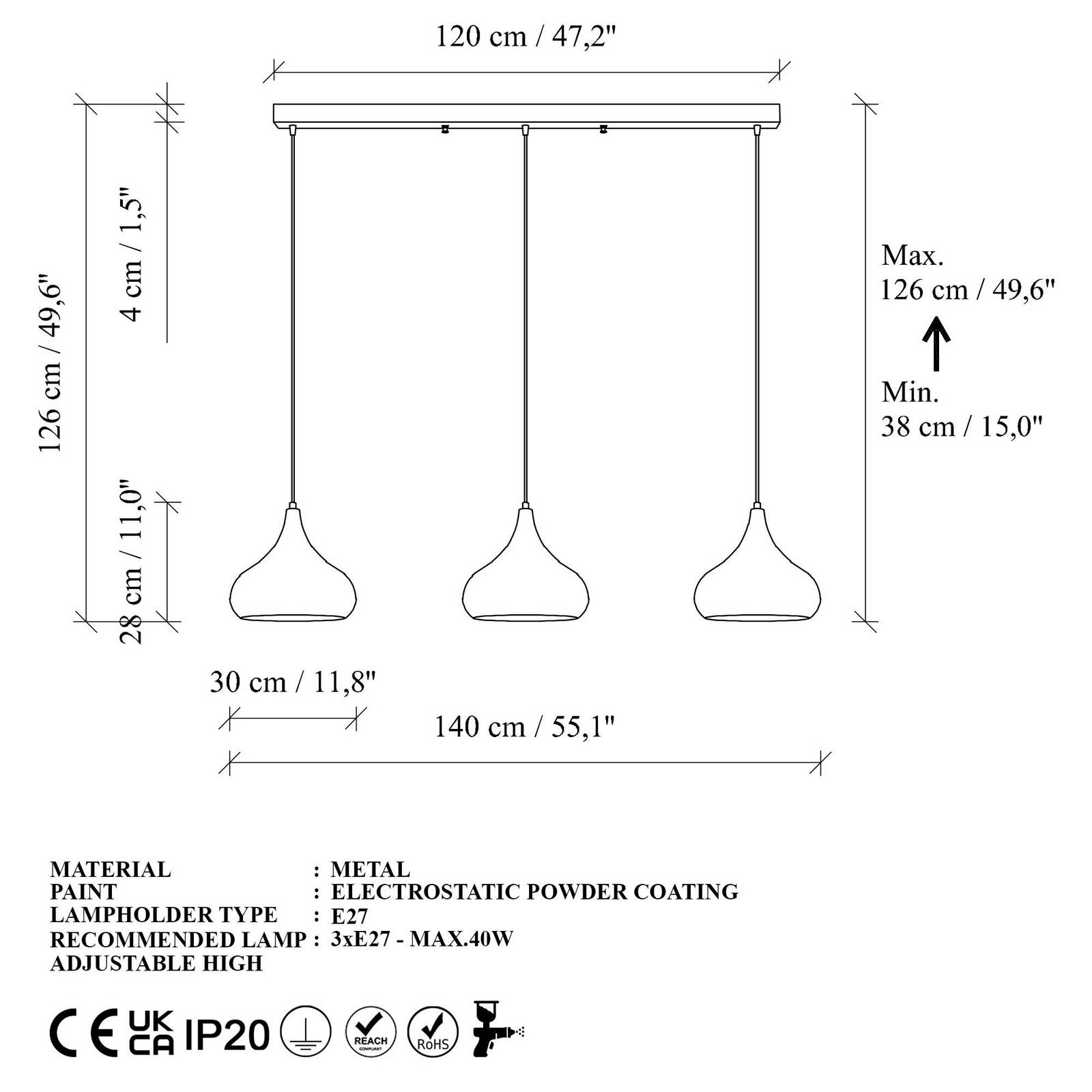 Żyrandol Muba, postarzane mosiężne, długość 120 cm, metal