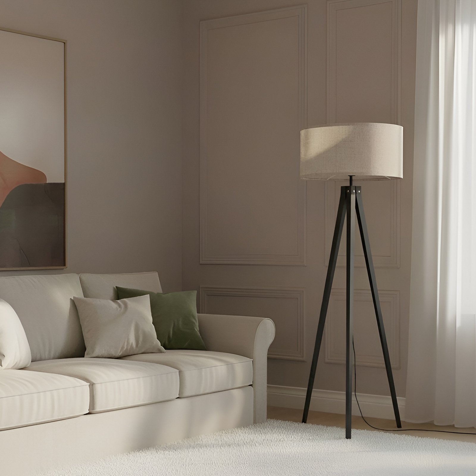 Lindby vloerlamp Herry, zwart, hout, driepoot, 153 cm