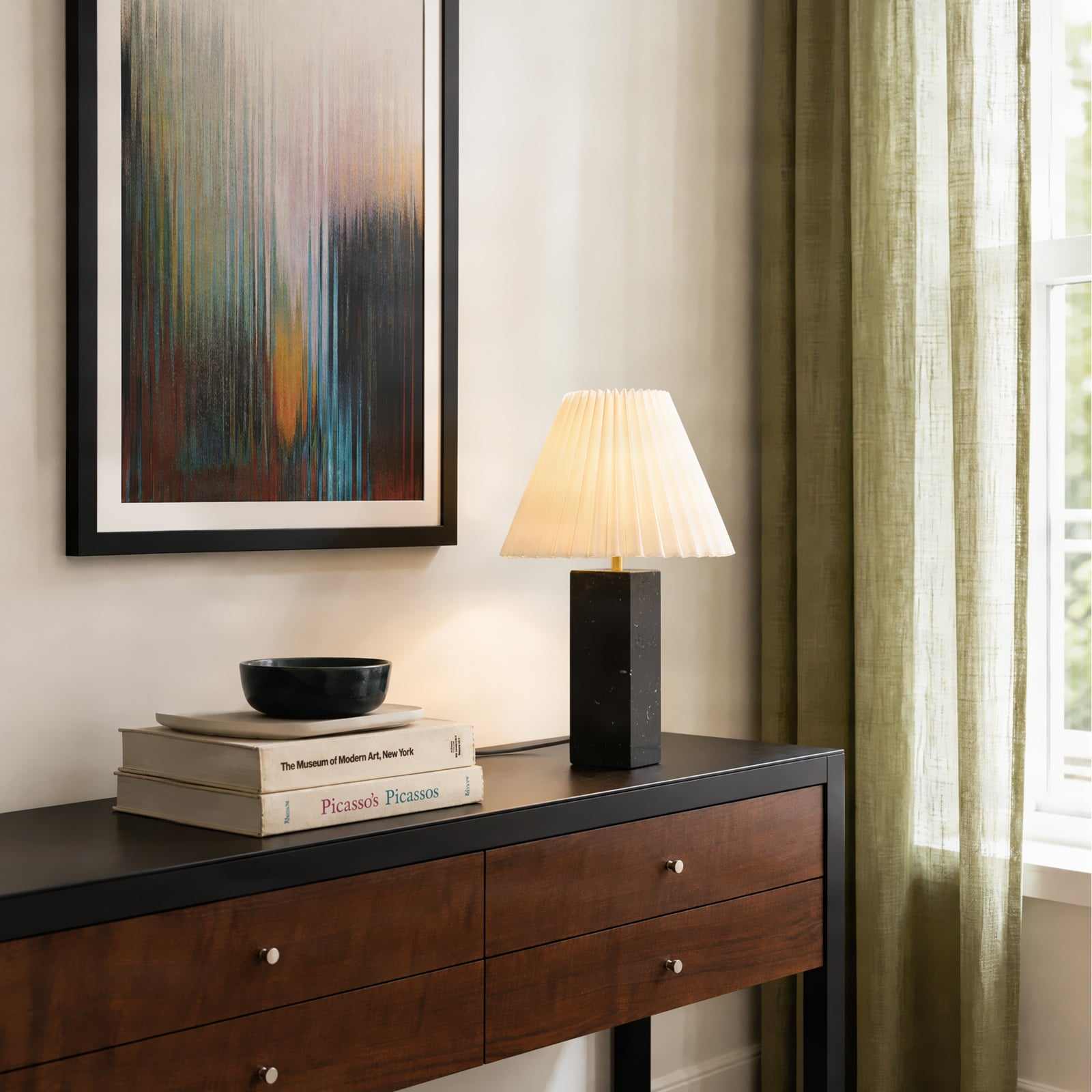Asher table lamp, height 45 cm, black and white, marble – NOLA