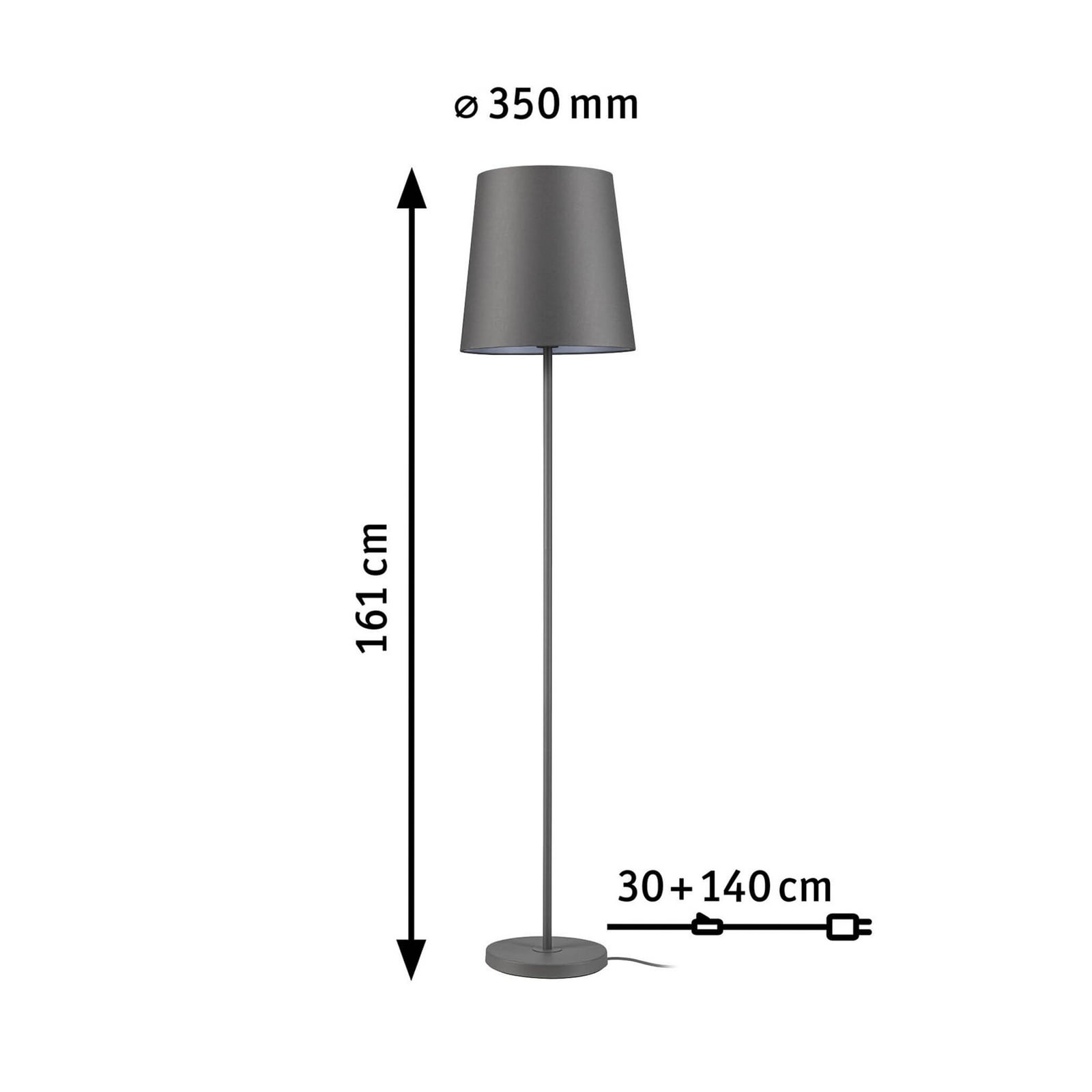 Paulmann vloerlamp Stellan, grijs, hoogte 161 cm, stof/metaal