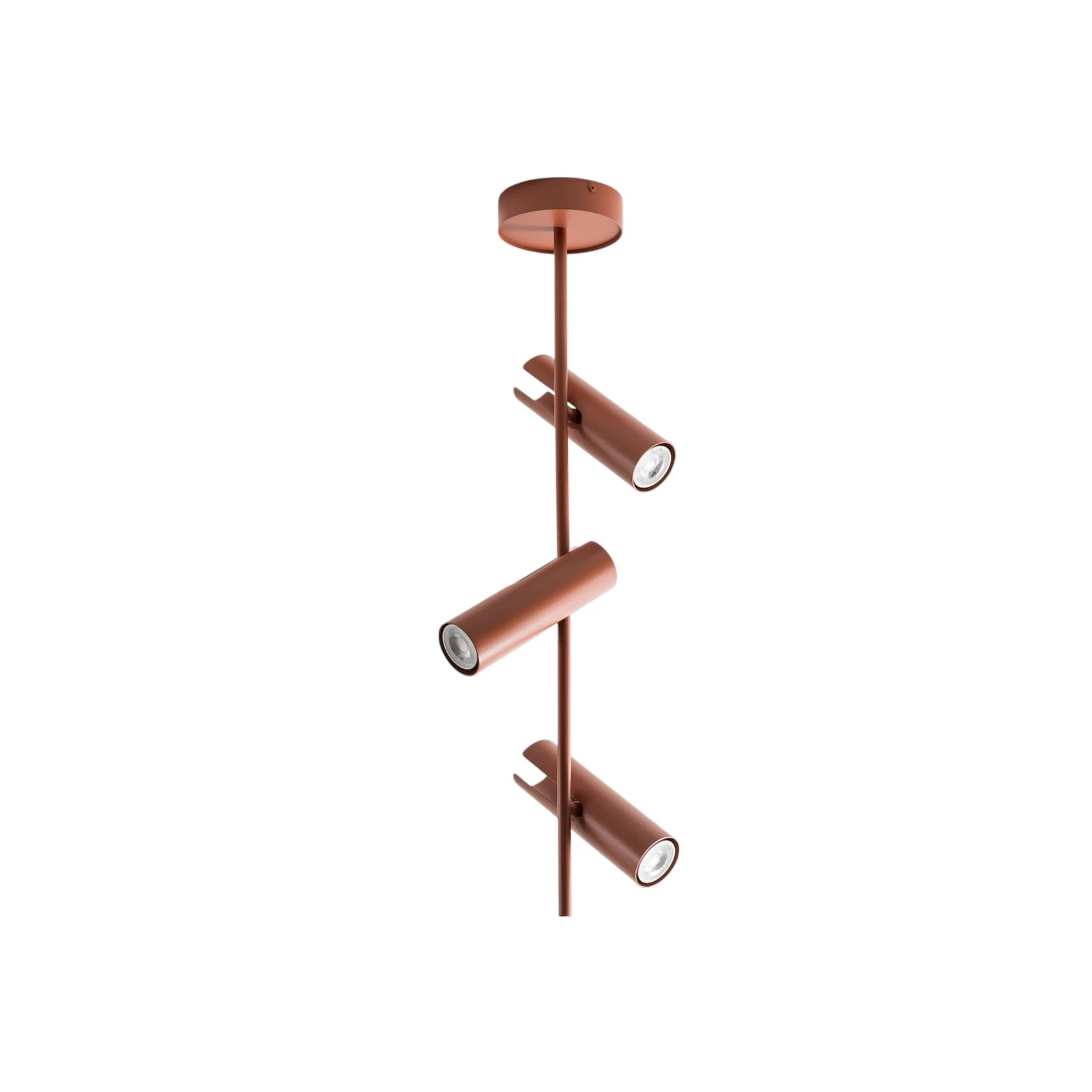 Spot de teto Leda 3, vermelho tijolo, 3 lâmpadas, aço, altura 76 cm