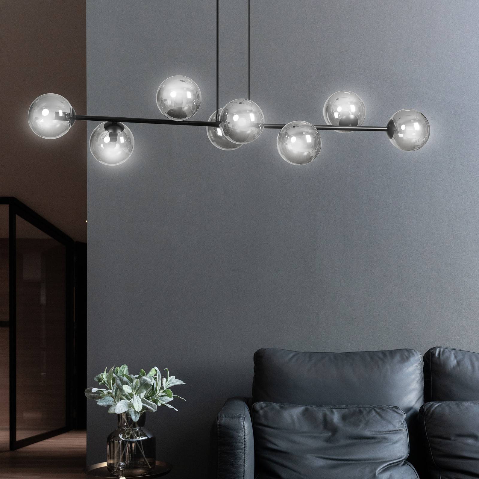 Suspension Glassy à 8 lampes, verre graphite