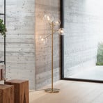 Candeeiro de pé IDEAL LUX Equinoxe, latão/âmbar, altura 166 cm