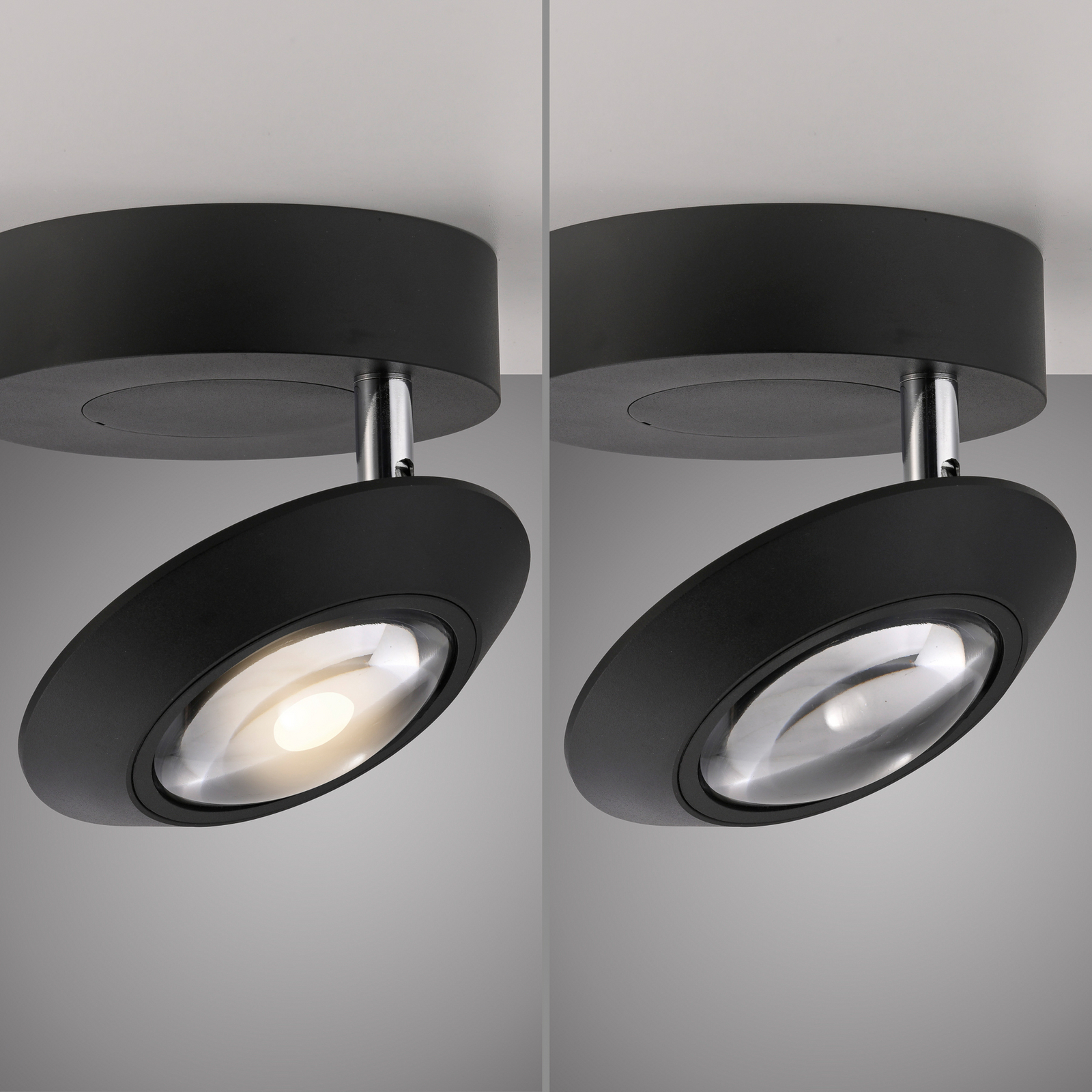 PURE LED таванска лампа Oculis, черна, Ø 15 cm, желязо/стъкло