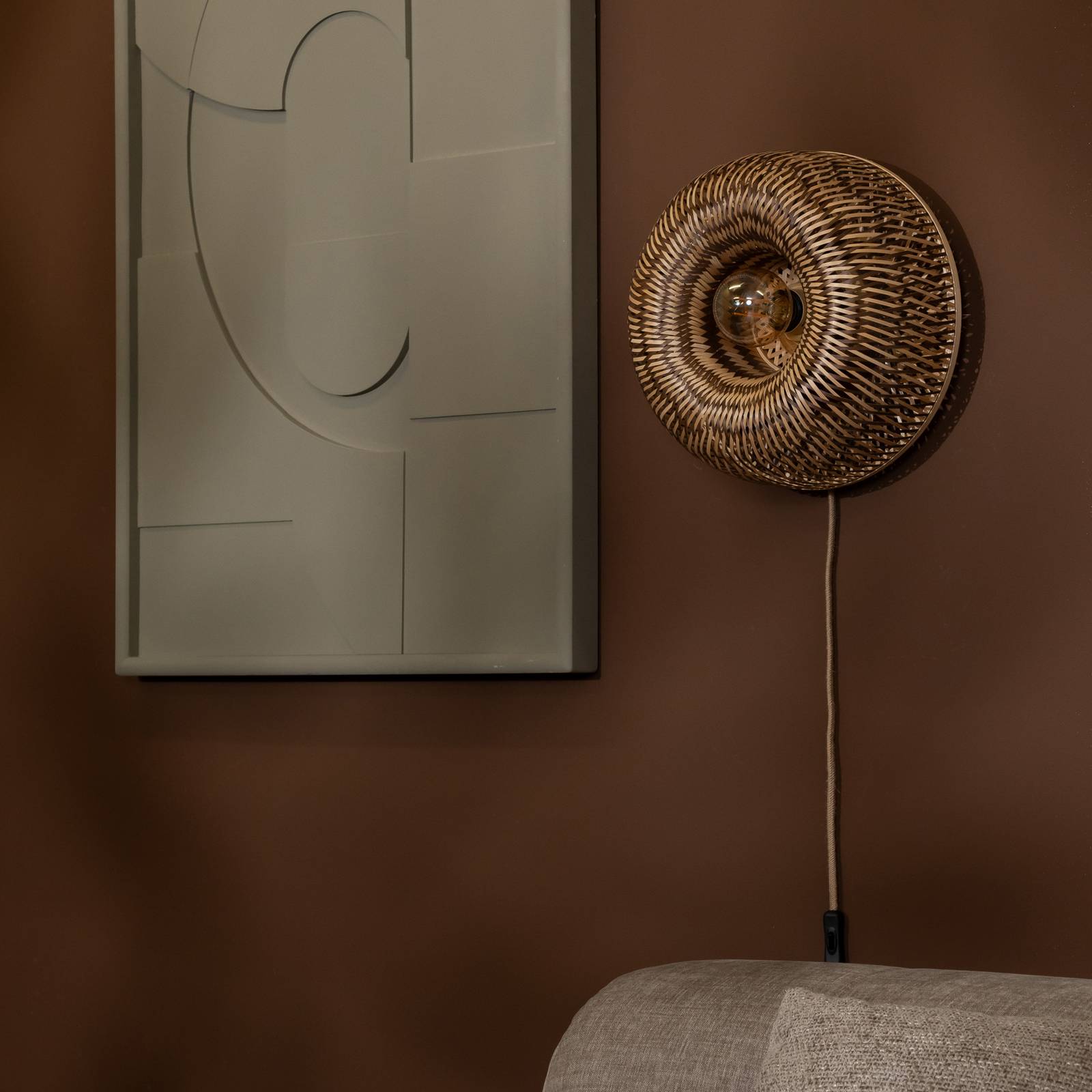 GOOD & MOJO Wandlampe Barbados, braun Ø 35 cm Bambus Stecker günstig online kaufen