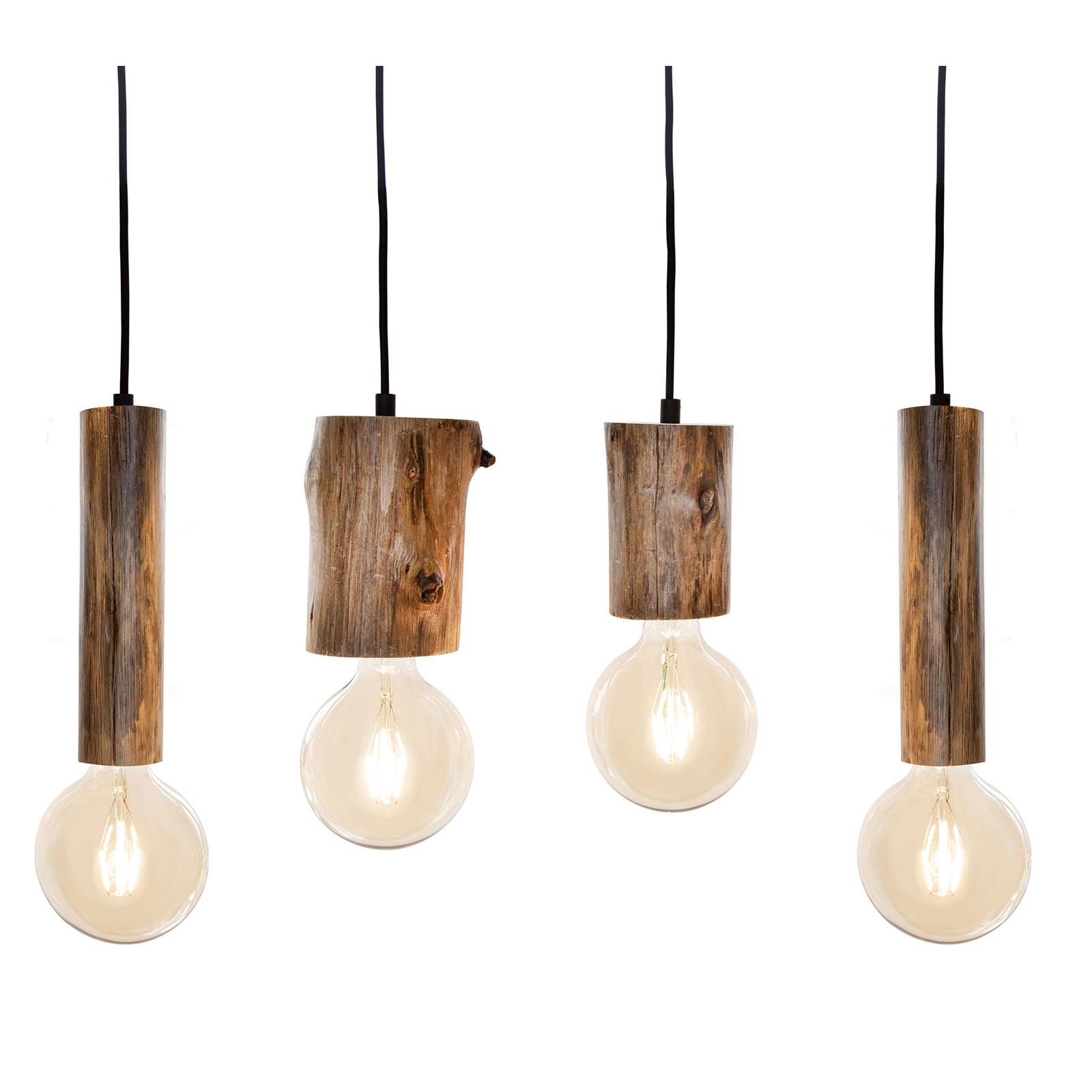 Tronco pendant light with four wooden pendants