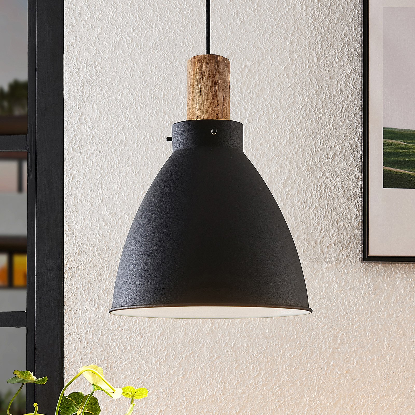 Lindby Trebale függő lámpa, fekete, egy izzós