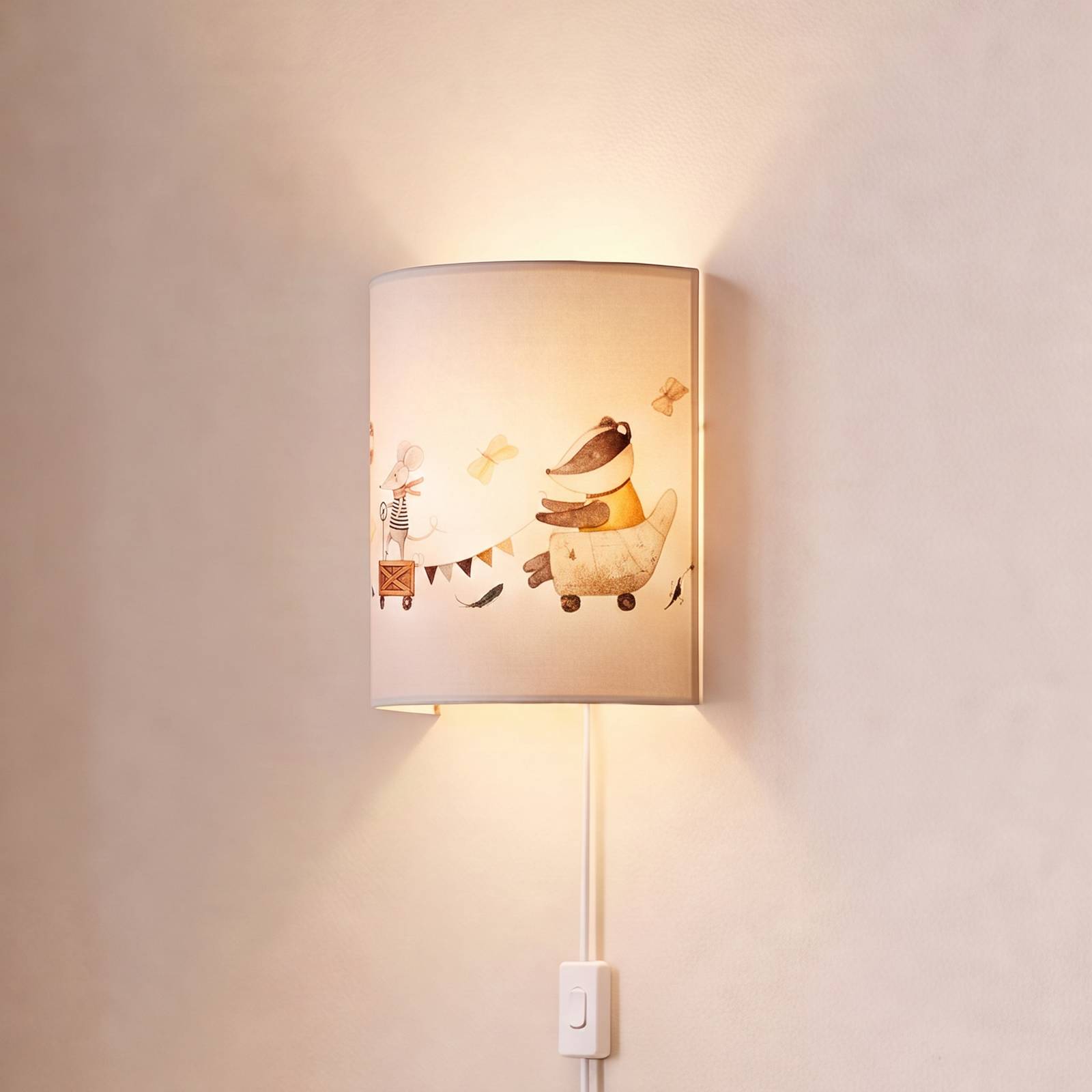 Lampa ścienna dla dzieci „Kids Print” – biała/kolorowa, 24 cm, z wtyczką, z