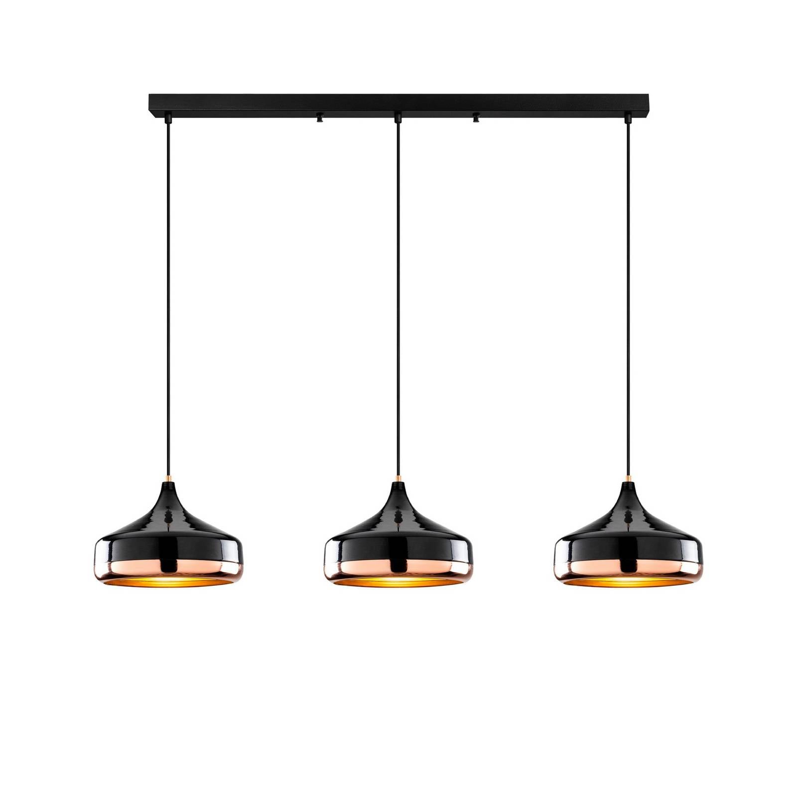 Hängeleuchte Yildo, Länge 146 cm, schwarz/kupfer, 3-flammig