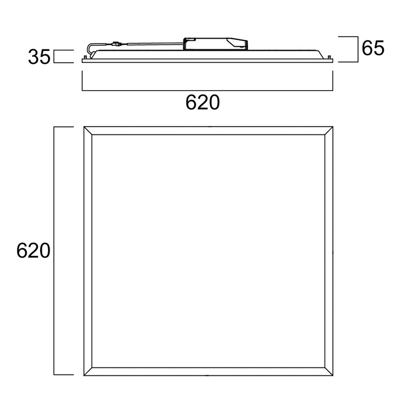 LED-indbygget panel QUANTUM, hvid, 62x62 cm, DALI, 26 W, UGR19, IP54