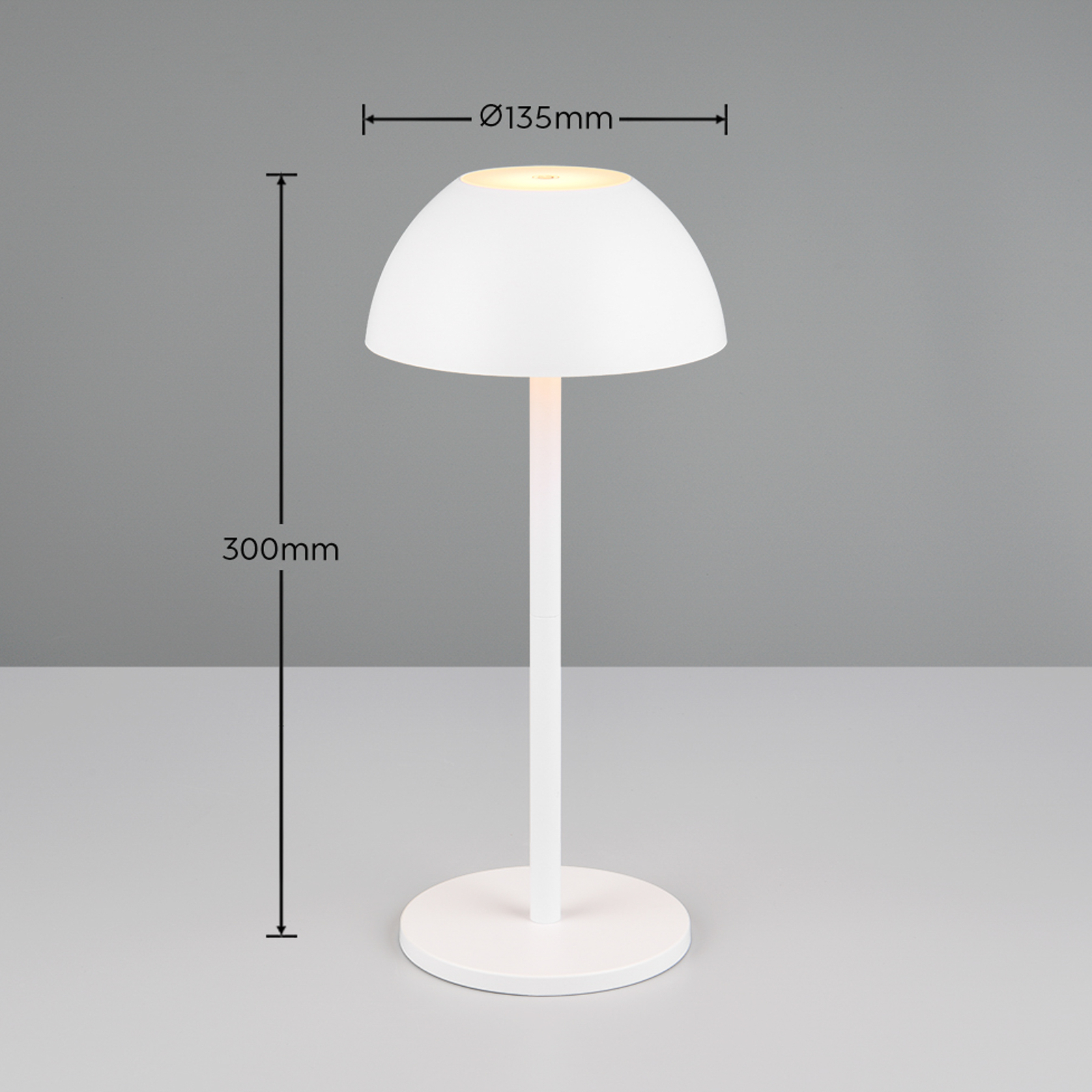 Ricardo ladattava LED-pöytävalaisin, valkoinen, korkeus 30 cm, muovia