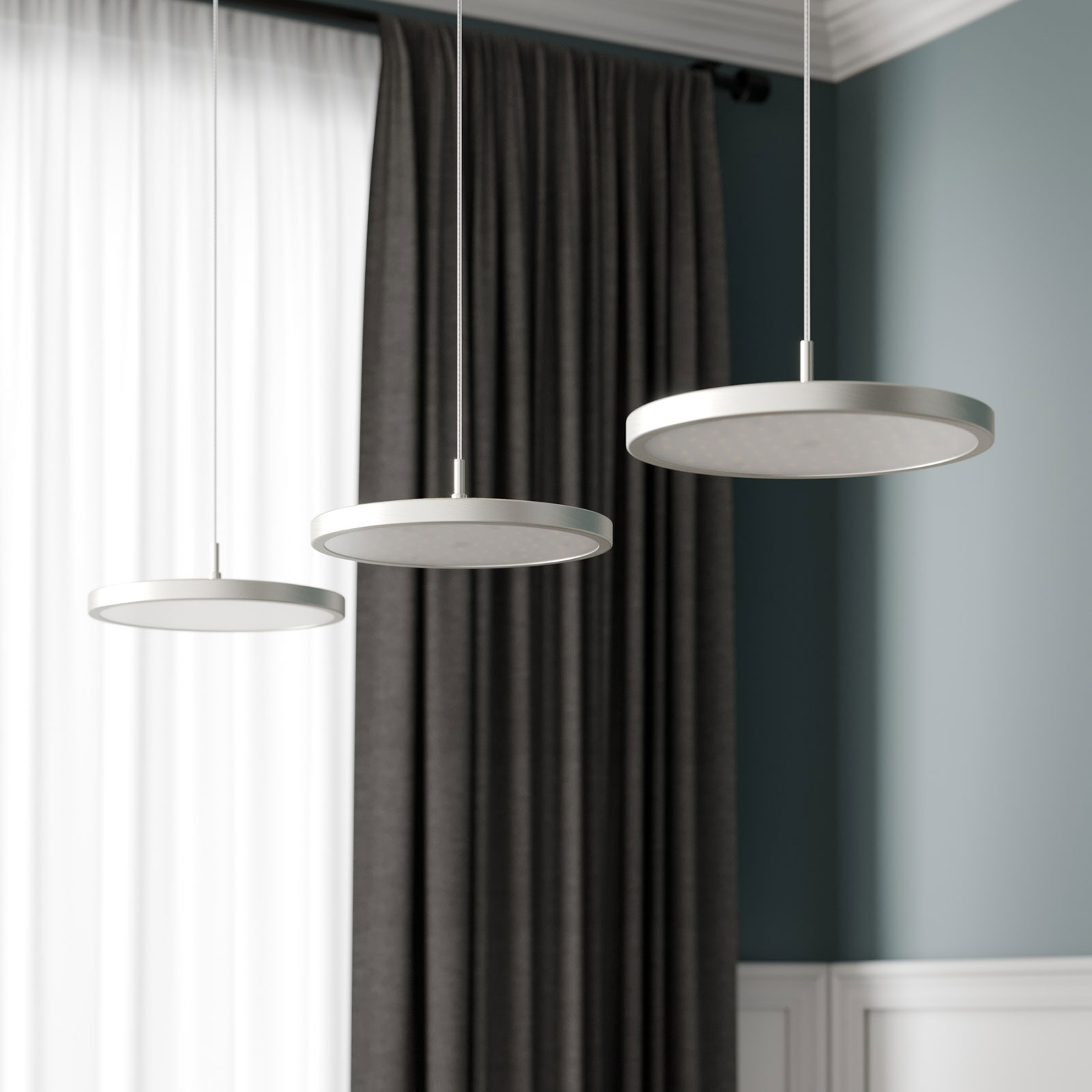 Quitani Lampă suspendată cu LED Gion, 3 lumini, nichel/albă
