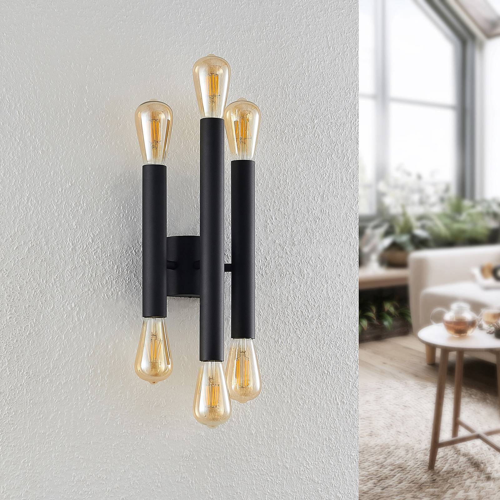 Lindby Wandlamp - Woon-/ Eetkamer - dimbaar - Modern - zwart - ijzer