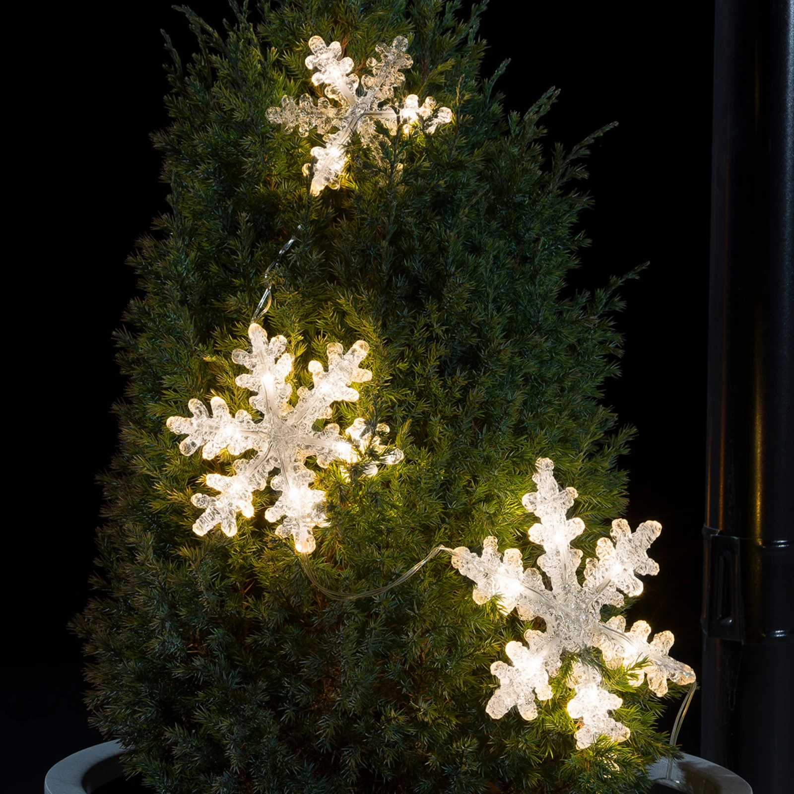 Guirlande Lumineuse Flocons De Neige LED 5m - 30 LED, Piles, Minuterie - Décoration Noël