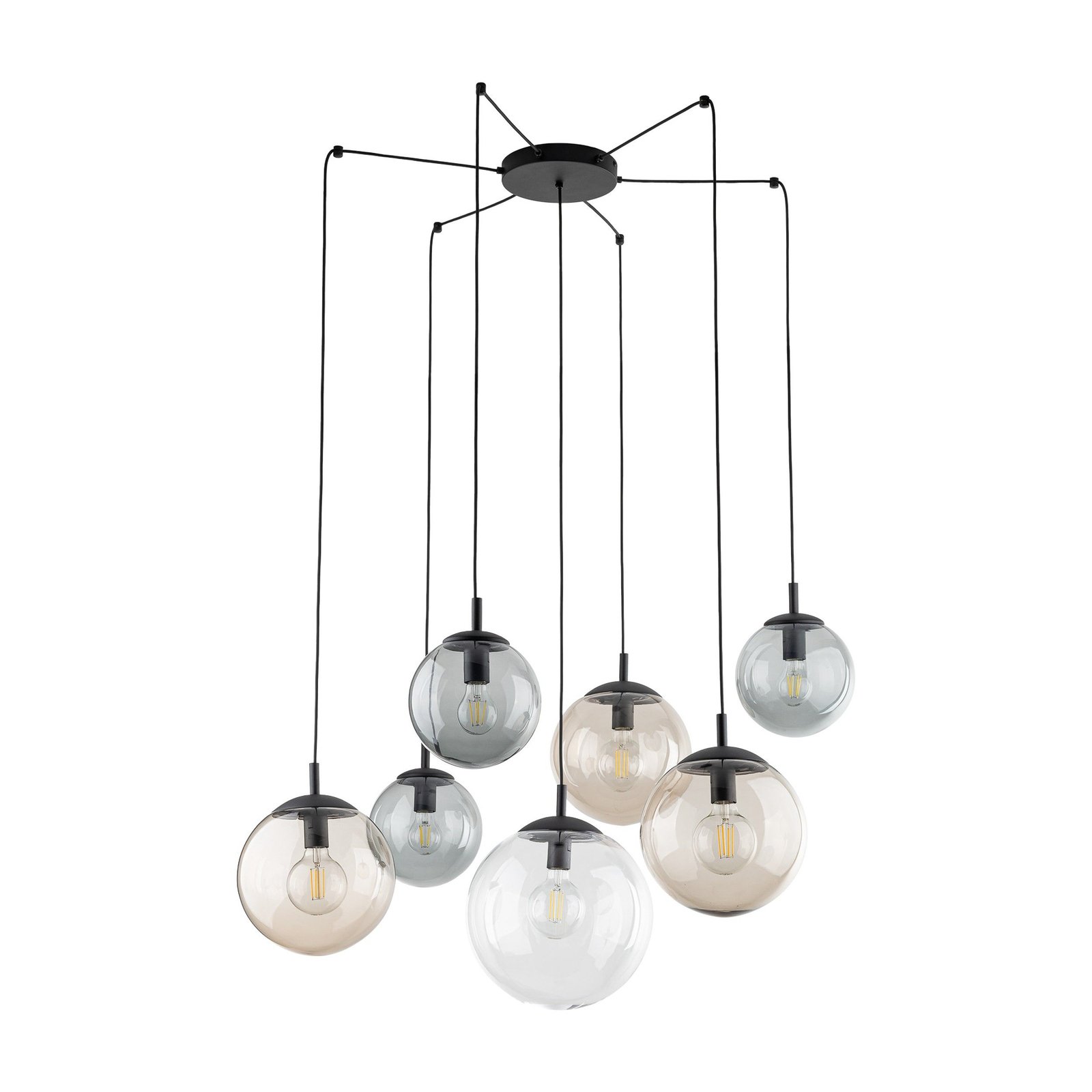 Hanglamp Esme, glas, meerkleurig, 7-lamps, decentraal