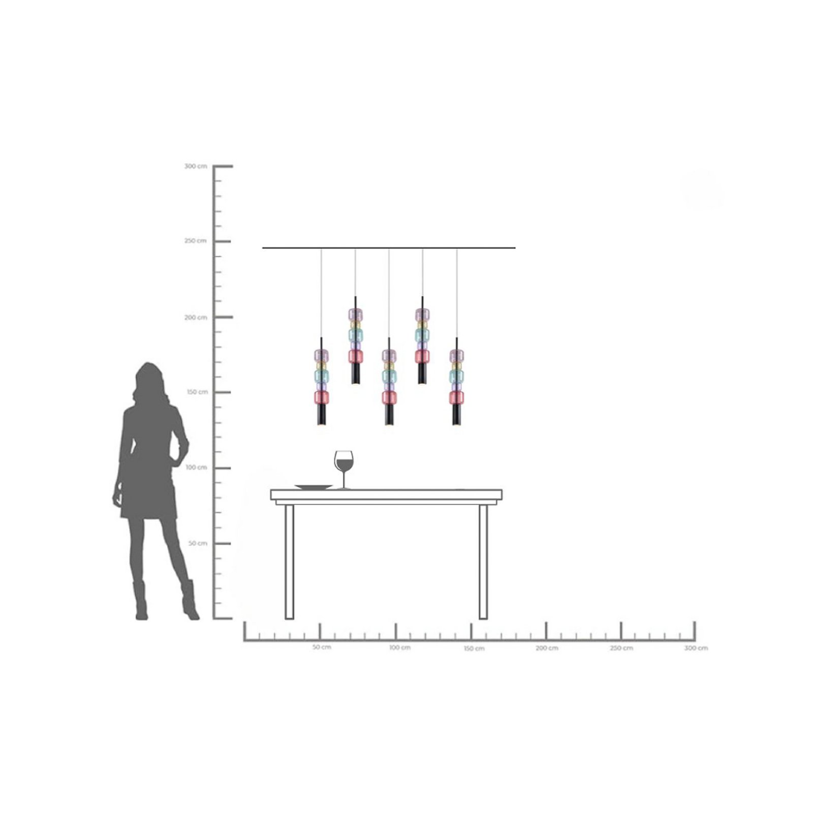 Candeeiro suspenso KARE Candy Bar Colore, vidro, 5 lâmpadas, GU10 Candeeiro suspenso KARE Candy Bar Colore, vidro, 5 lâmpadas, GU10