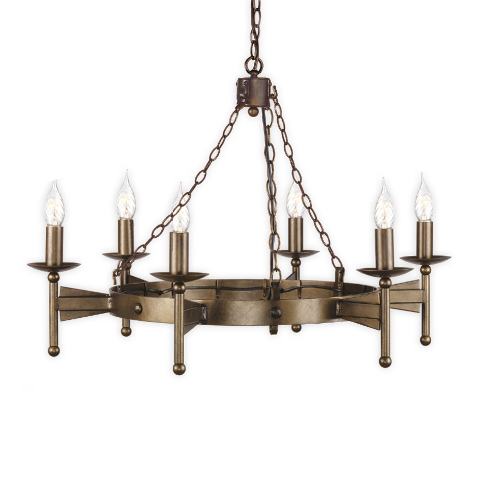 Elstead Cromwell Chandelier Medieval Six Bulbs, for Living / Dining Room, Iron, E14, 60 W, energy efficiency: A++, H: 40 cm